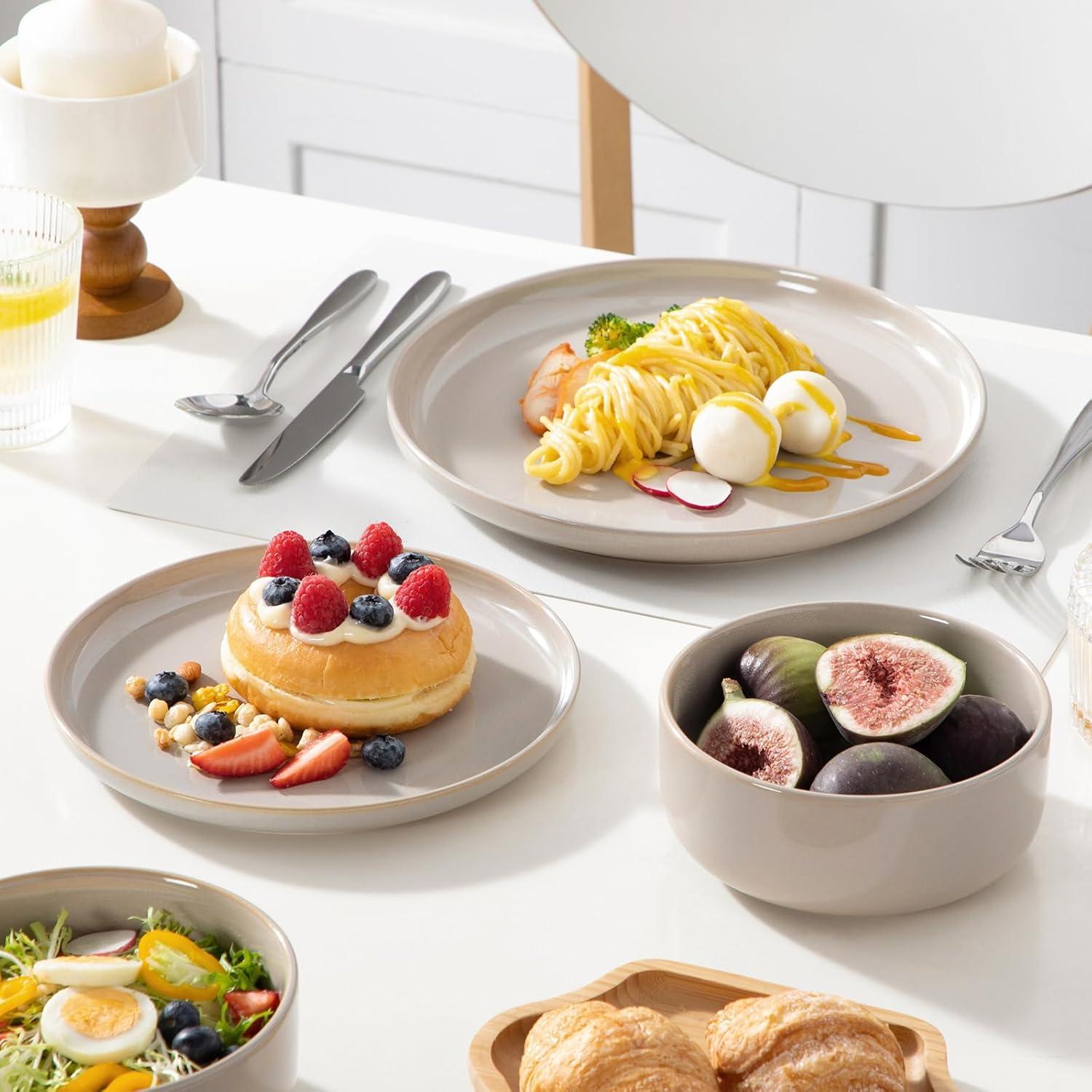 imagevancasso PLAYA Plates and Bowls Sets12 Pieces Grey Dinnerware Sets for KitchenReactive Glaze Dishes Set for 4Dishwasher and Microwave SafeGray