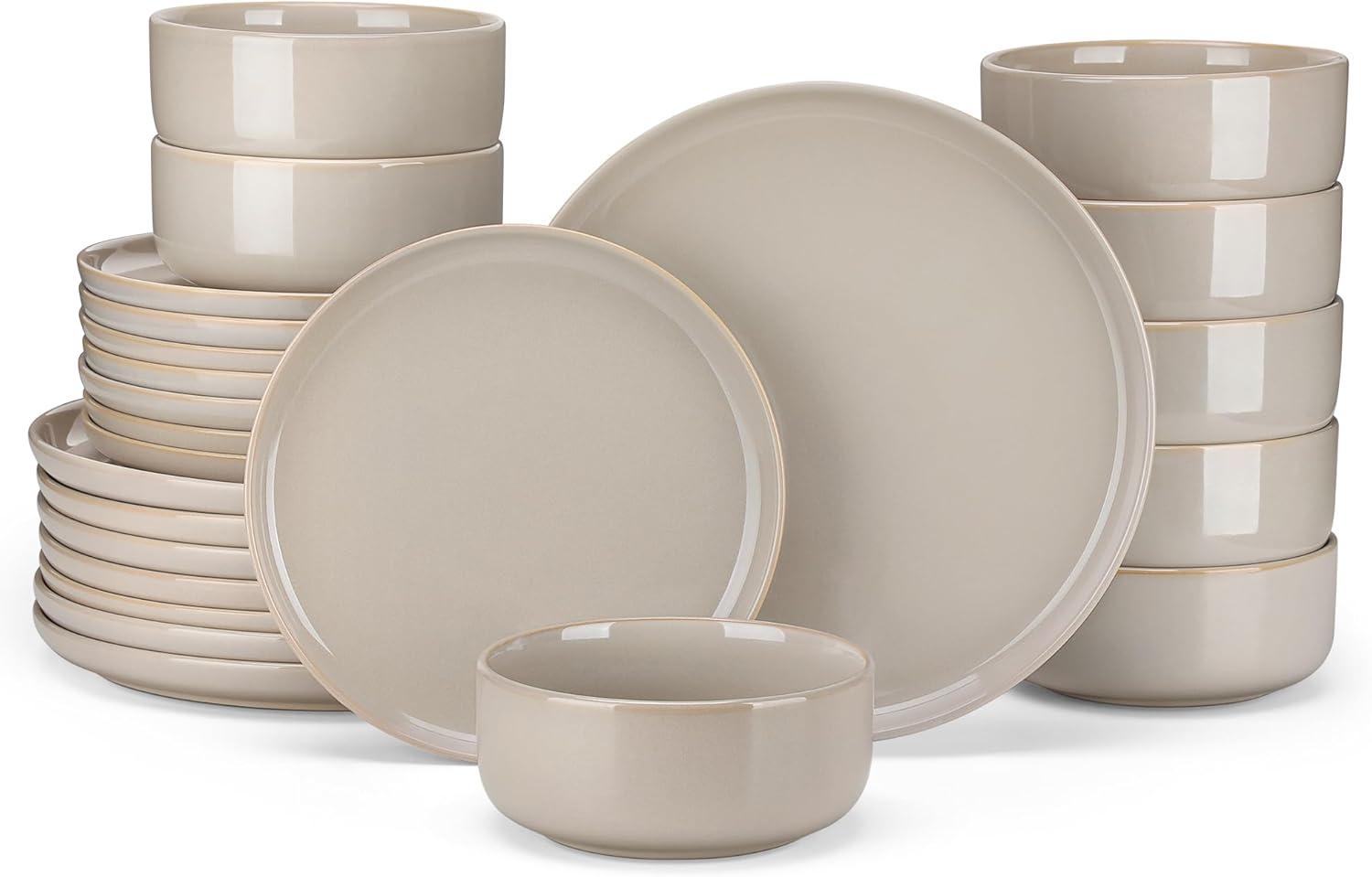 imagevancasso PLAYA Plates and Bowls Sets12 Pieces Grey Dinnerware Sets for KitchenReactive Glaze Dishes Set for 4Dishwasher and Microwave SafeGray