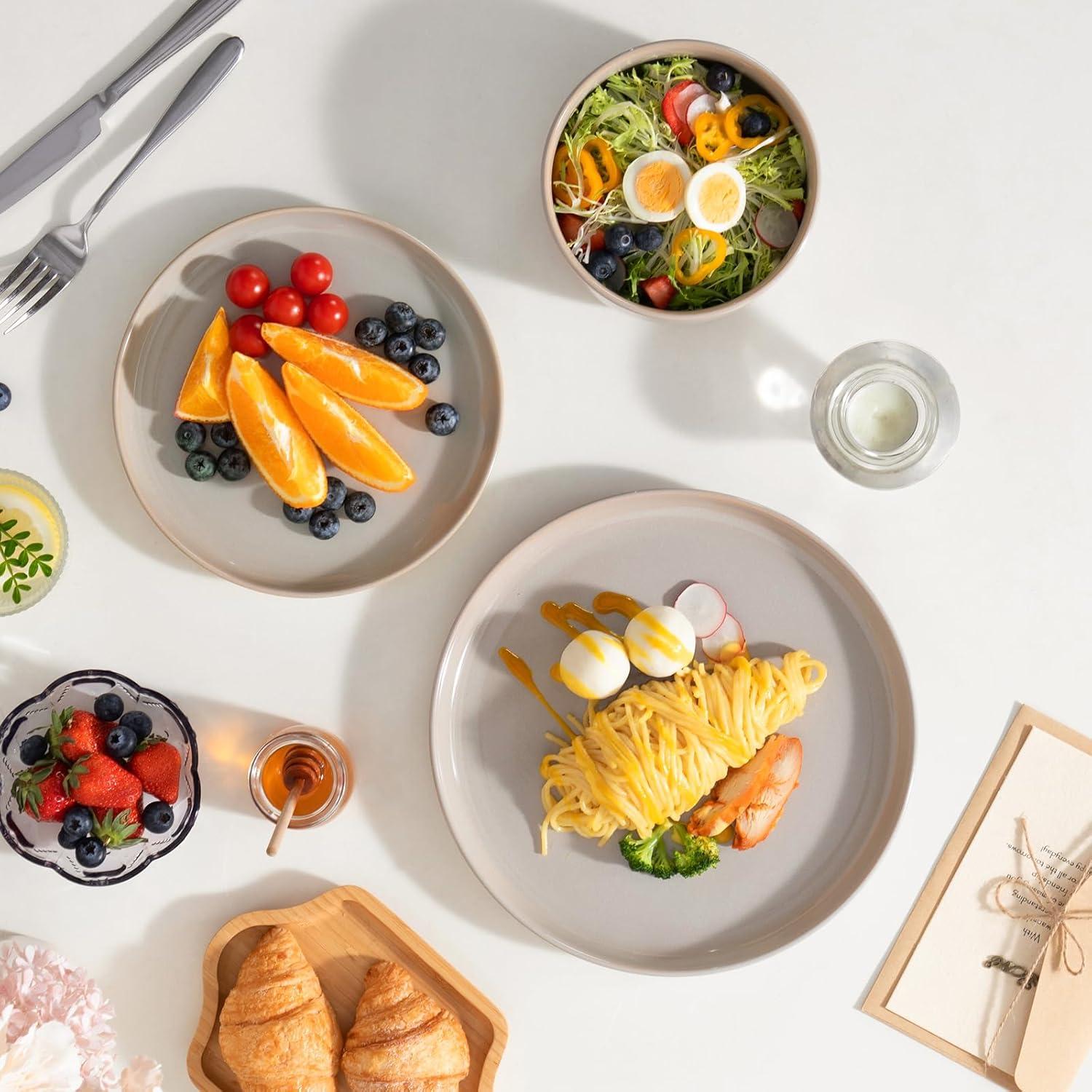 imagevancasso PLAYA Plates and Bowls Sets12 Pieces Grey Dinnerware Sets for KitchenReactive Glaze Dishes Set for 4Dishwasher and Microwave SafeGray