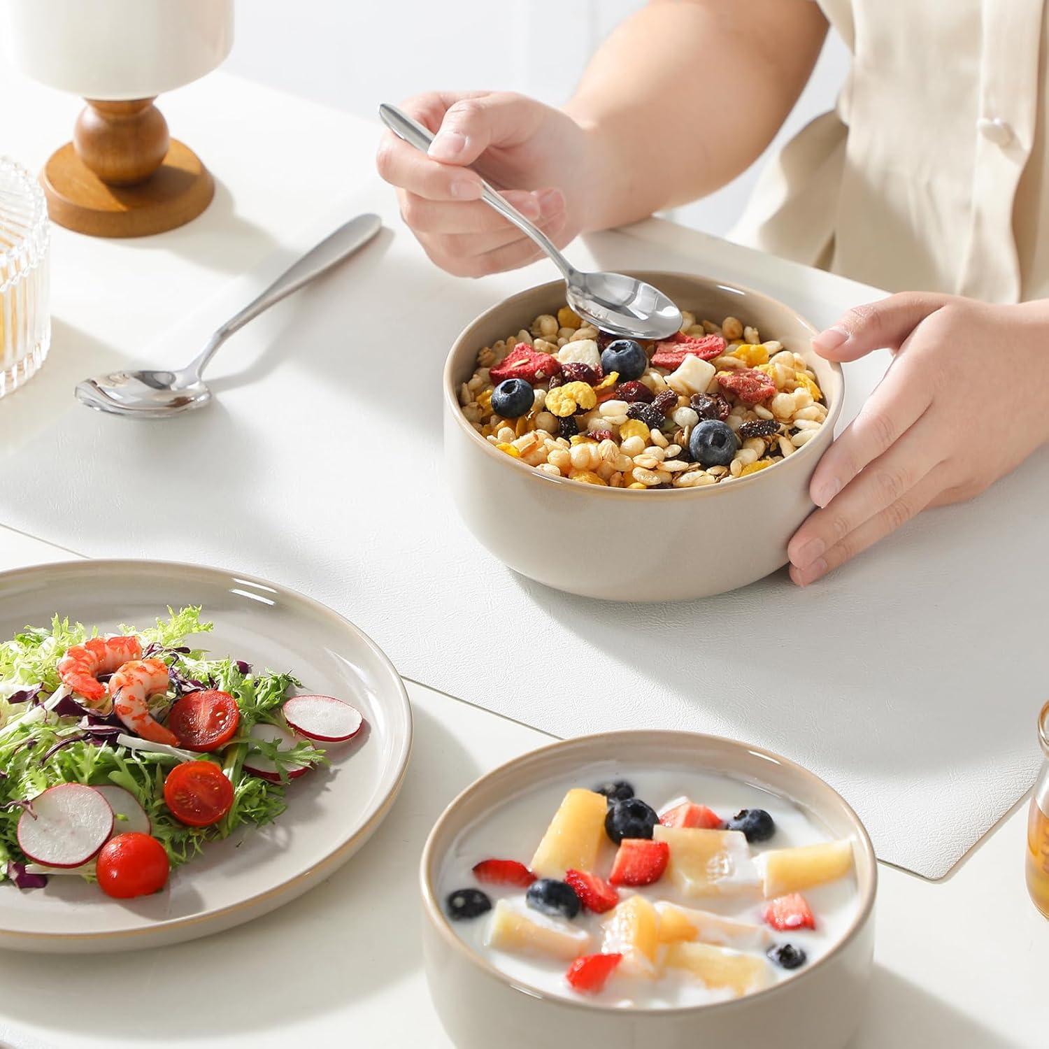 imagevancasso PLAYA Plates and Bowls Sets12 Pieces Grey Dinnerware Sets for KitchenReactive Glaze Dishes Set for 4Dishwasher and Microwave SafeGray