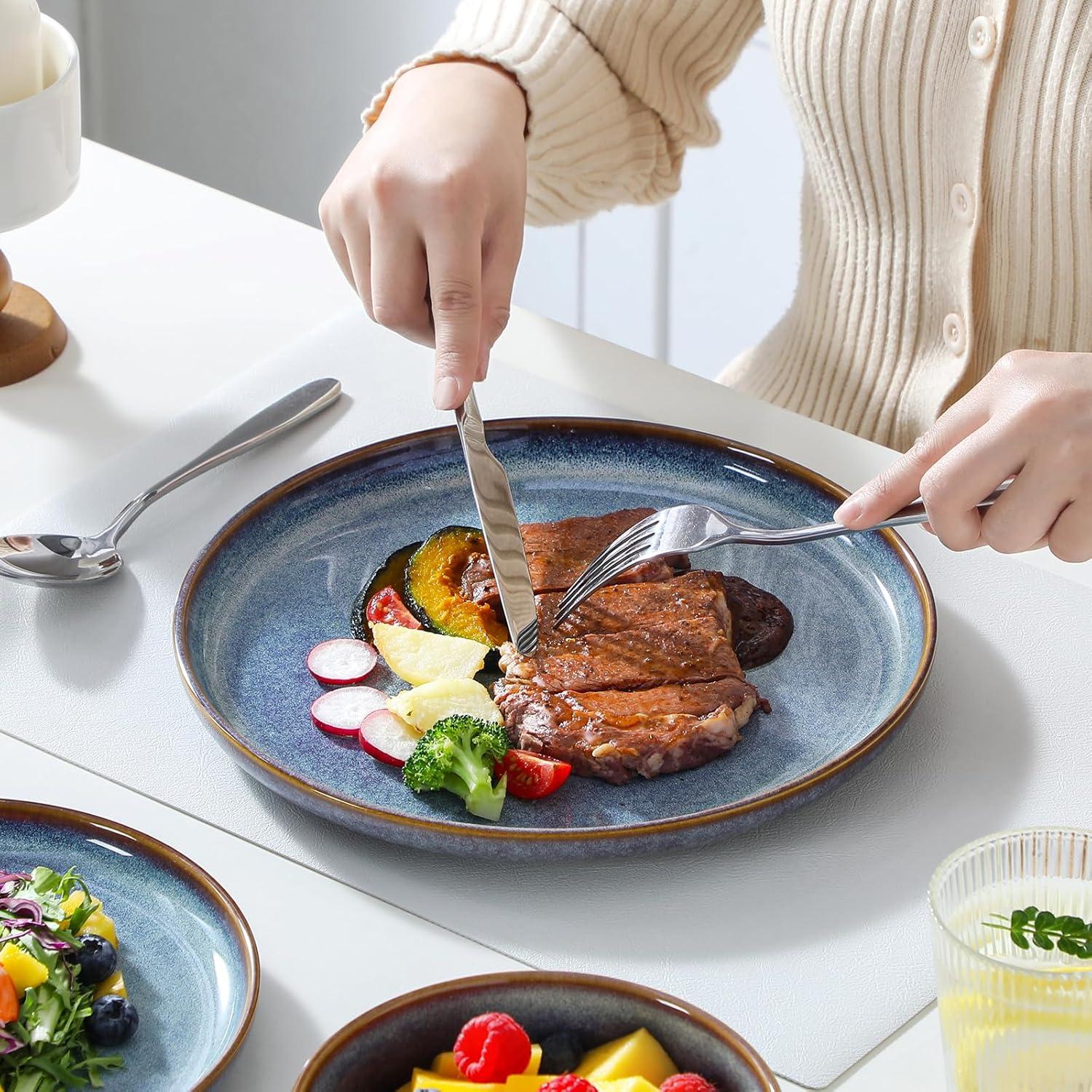 imagevancasso PLAYA Plates and Bowls Sets12 Pieces Grey Dinnerware Sets for KitchenReactive Glaze Dishes Set for 4Dishwasher and Microwave SafeGrey Blue