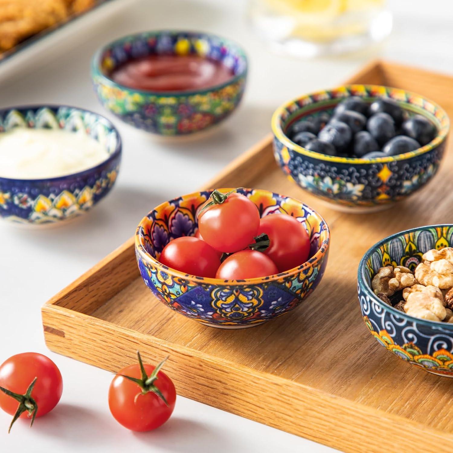 imagevancasso SIMI 27 Oz Ceramic Dipping Bowls Sets of 6 Bohemian Small Bowls for Sauce 3 Inch Mini Appetizer Plates for Soy Sauce Sushi Condiments ampamp Side Dishes Microwave ampamp Dishwasher Safe