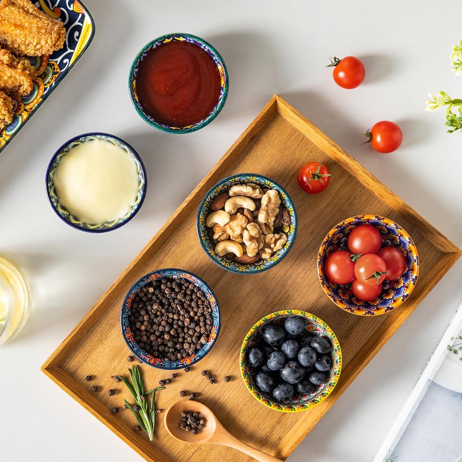 imagevancasso SIMI 27 Oz Ceramic Dipping Bowls Sets of 6 Bohemian Small Bowls for Sauce 3 Inch Mini Appetizer Plates for Soy Sauce Sushi Condiments ampamp Side Dishes Microwave ampamp Dishwasher Safe