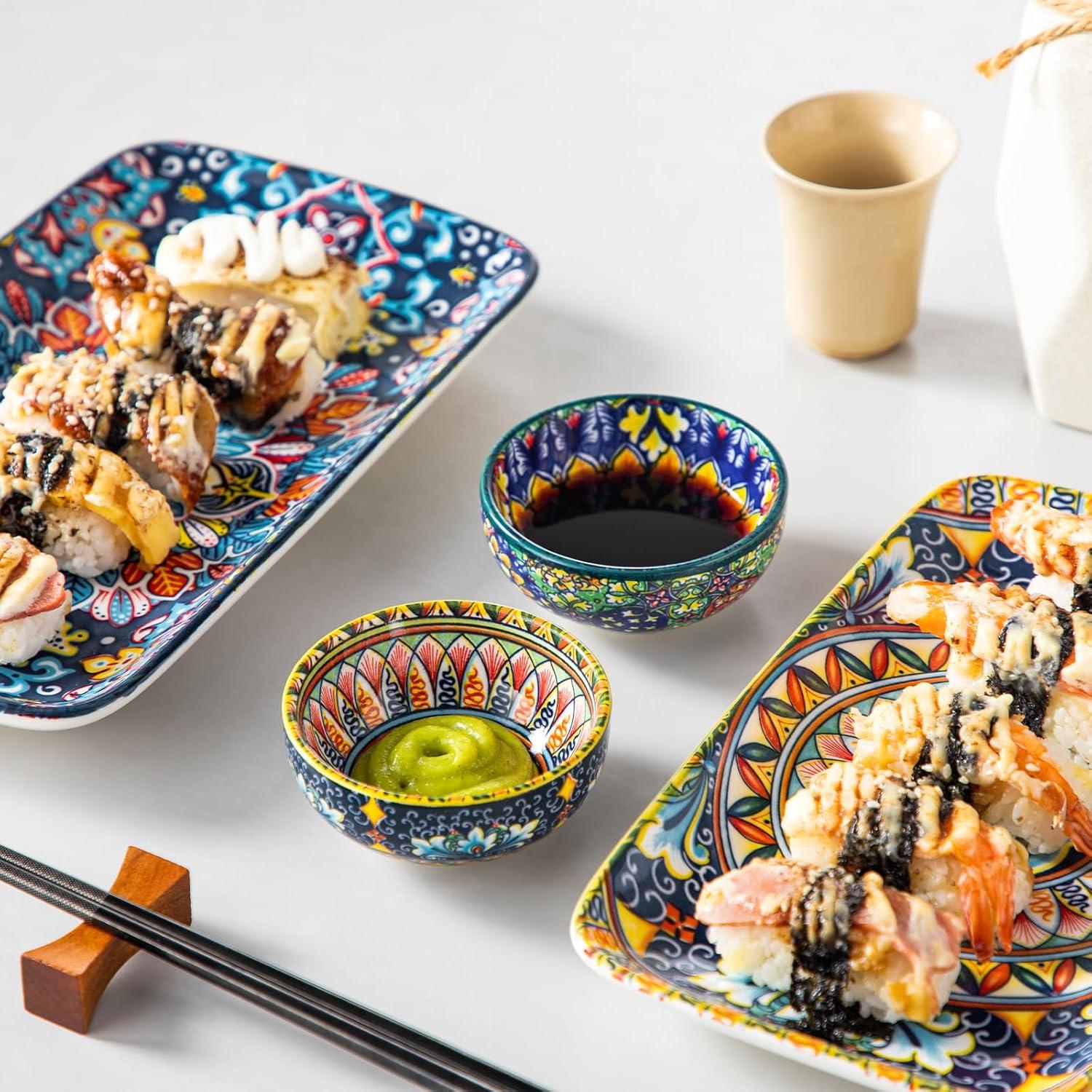 imagevancasso SIMI 27 Oz Ceramic Dipping Bowls Sets of 6 Bohemian Small Bowls for Sauce 3 Inch Mini Appetizer Plates for Soy Sauce Sushi Condiments ampamp Side Dishes Microwave ampamp Dishwasher Safe