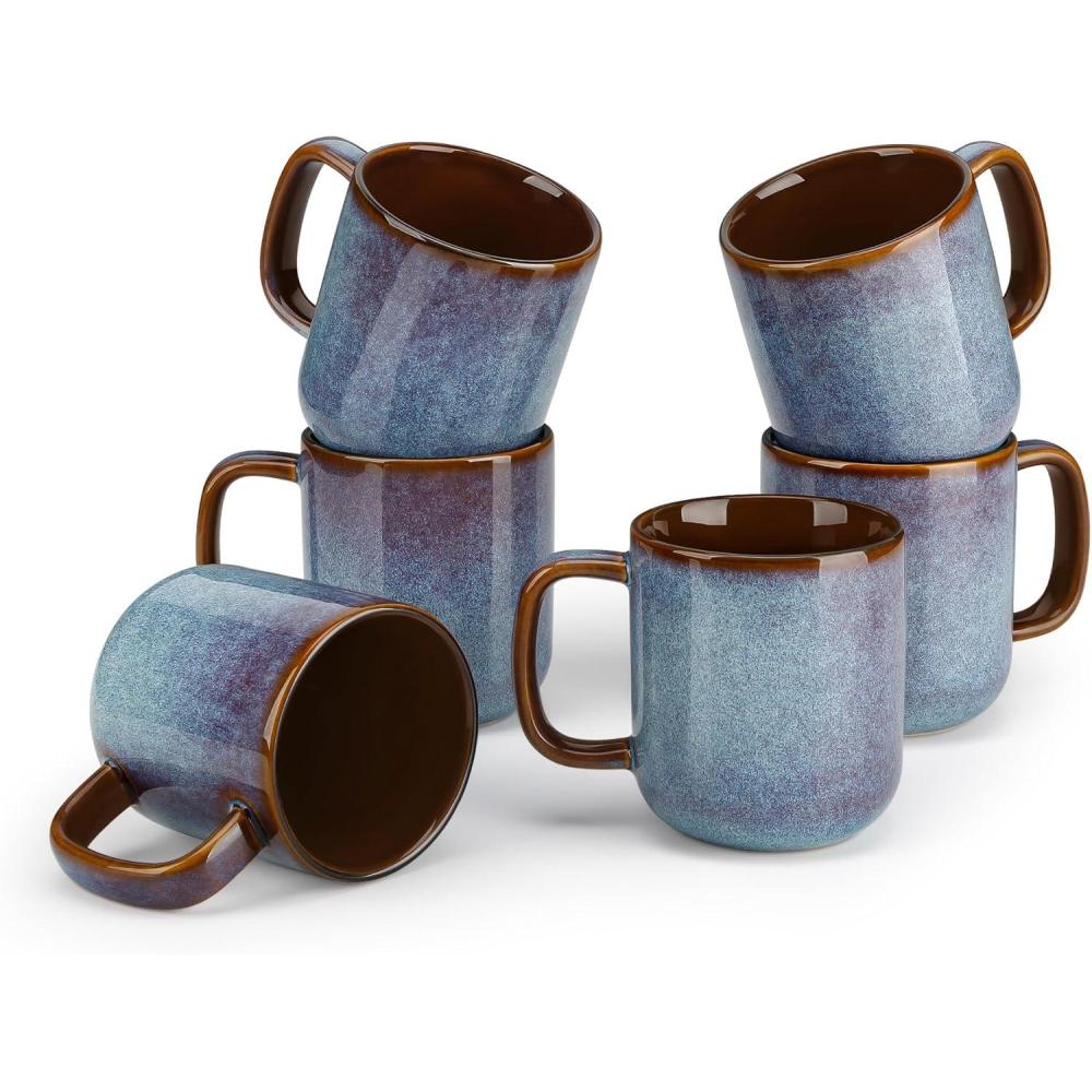 imagevancasso PLAYA Coffee Mugs Set of 6 12 oz Coffee Cups Ceramic Stoneware Mugs with Handle for Latte Tea Cappuccino Milk Cocoa Easy Hold ampamp Clean Microwave ampamp Dishwasher Safe BrownBlue