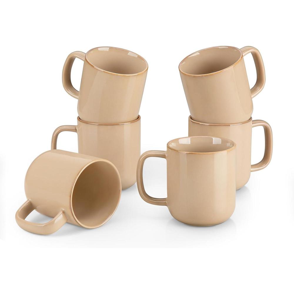 imagevancasso PLAYA Coffee Mugs Set of 6 12 oz Coffee Cups Ceramic Stoneware Mugs with Handle for Latte Tea Cappuccino Milk Cocoa Easy Hold ampamp Clean Microwave ampamp Dishwasher Safe BrownBrown