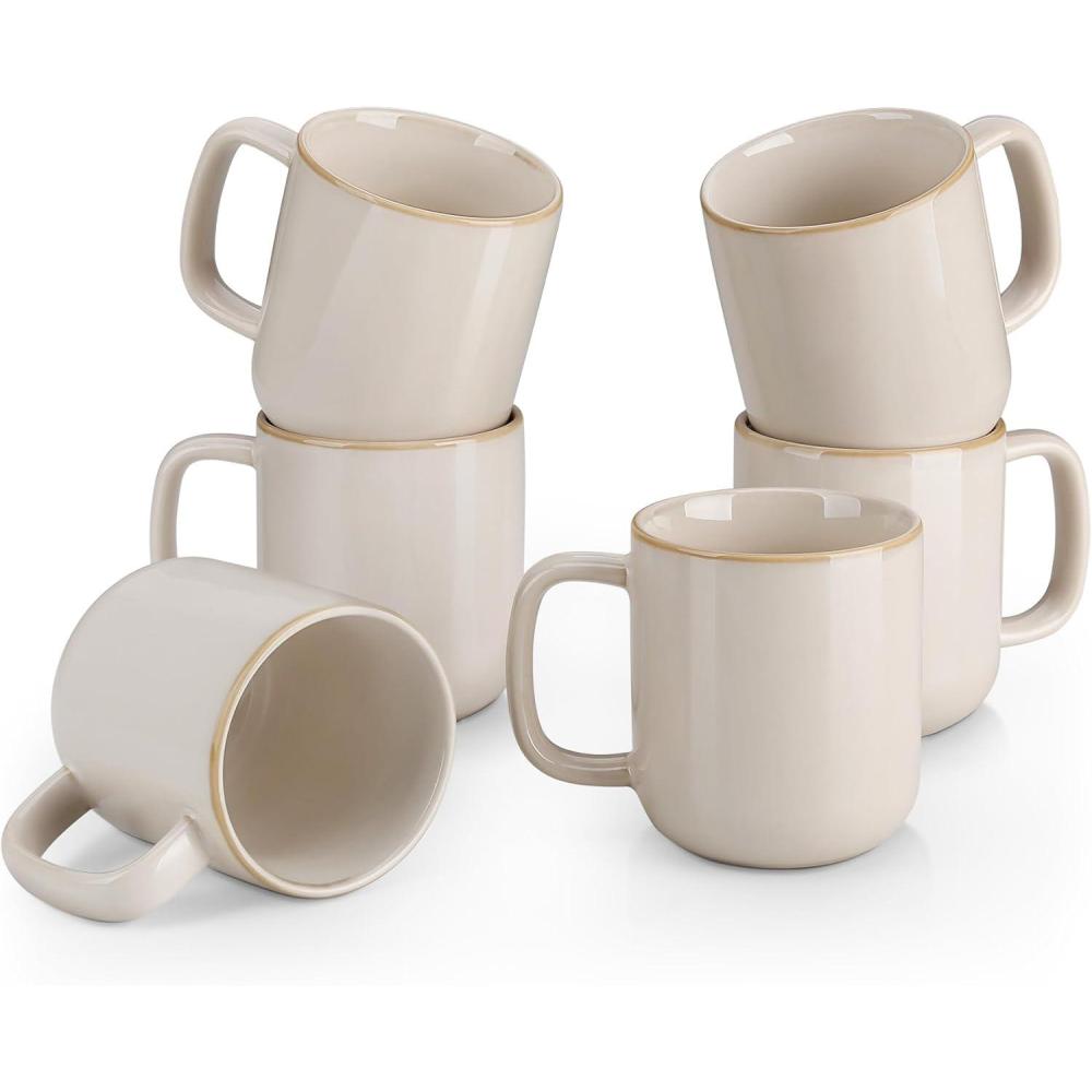 imagevancasso PLAYA Coffee Mugs Set of 6 12 oz Coffee Cups Ceramic Stoneware Mugs with Handle for Latte Tea Cappuccino Milk Cocoa Easy Hold ampamp Clean Microwave ampamp Dishwasher Safe BrownBeige