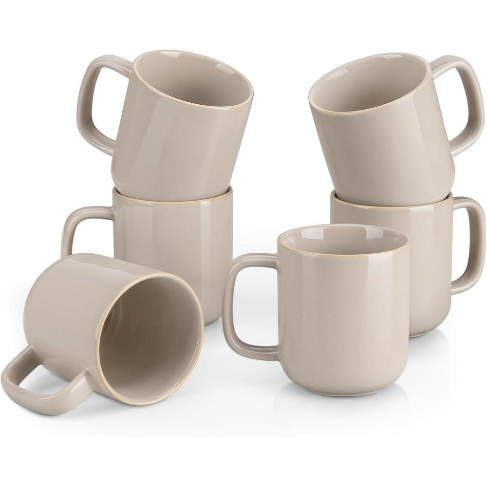imagevancasso PLAYA Coffee Mugs Set of 6 12 oz Coffee Cups Ceramic Stoneware Mugs with Handle for Latte Tea Cappuccino Milk Cocoa Easy Hold ampamp Clean Microwave ampamp Dishwasher Safe BrownGray