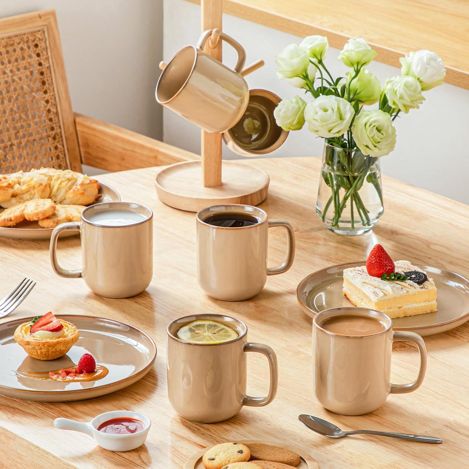 imagevancasso PLAYA Coffee Mugs Set of 6 12 oz Coffee Cups Ceramic Stoneware Mugs with Handle for Latte Tea Cappuccino Milk Cocoa Easy Hold ampamp Clean Microwave ampamp Dishwasher Safe BrownBrown