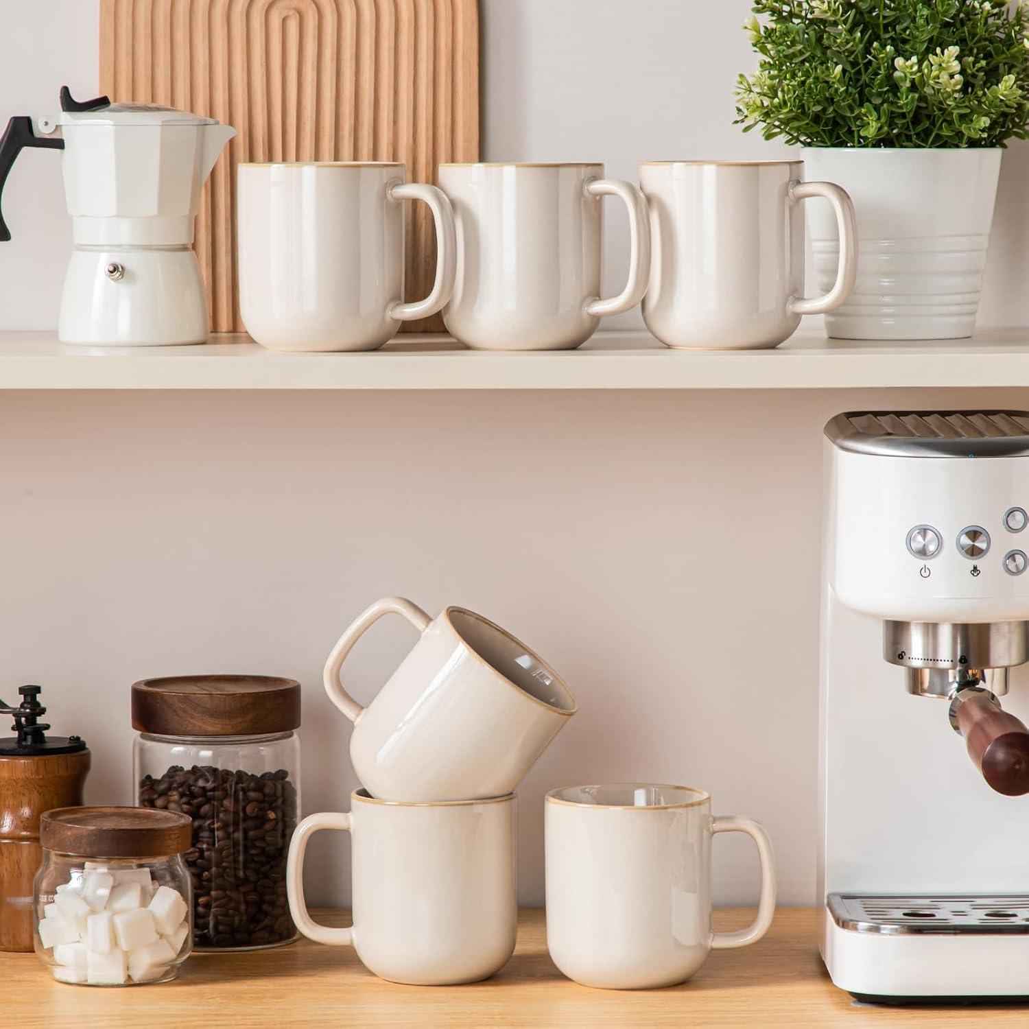 imagevancasso PLAYA Coffee Mugs Set of 6 12 oz Coffee Cups Ceramic Stoneware Mugs with Handle for Latte Tea Cappuccino Milk Cocoa Easy Hold ampamp Clean Microwave ampamp Dishwasher Safe BrownBeige