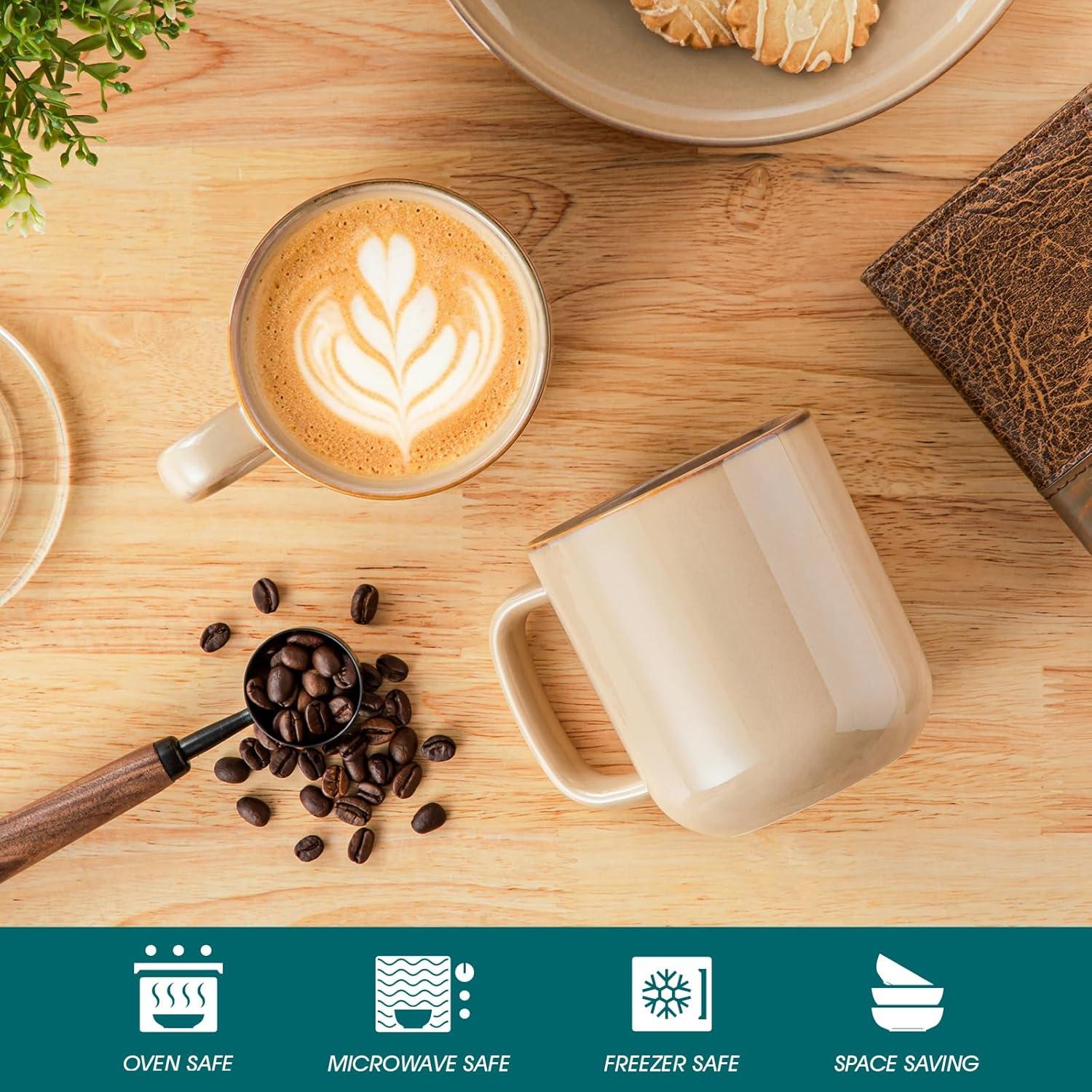 imagevancasso PLAYA Coffee Mugs Set of 6 12 oz Coffee Cups Ceramic Stoneware Mugs with Handle for Latte Tea Cappuccino Milk Cocoa Easy Hold ampamp Clean Microwave ampamp Dishwasher Safe BrownBrown