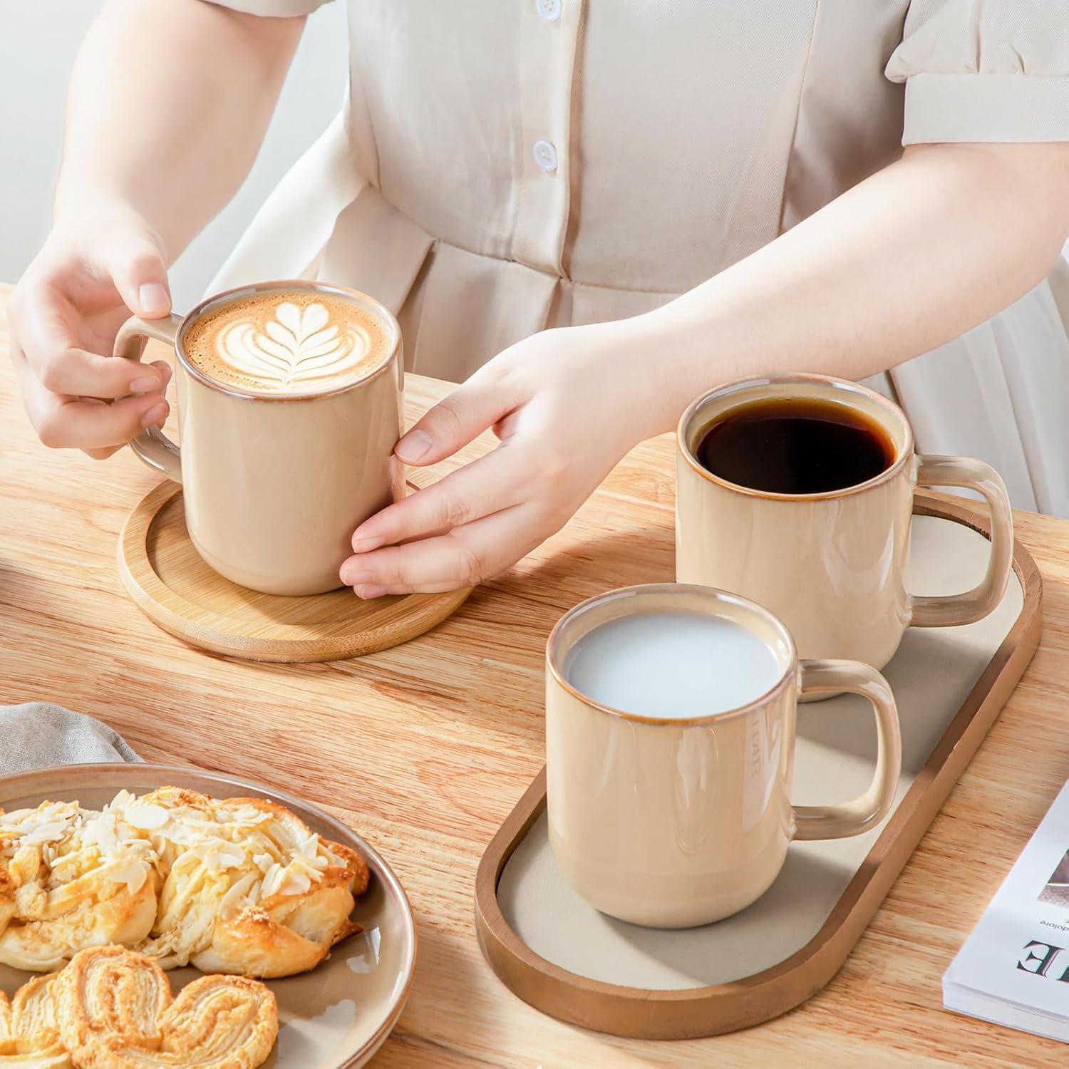 imagevancasso PLAYA Coffee Mugs Set of 6 12 oz Coffee Cups Ceramic Stoneware Mugs with Handle for Latte Tea Cappuccino Milk Cocoa Easy Hold ampamp Clean Microwave ampamp Dishwasher Safe BrownBrown