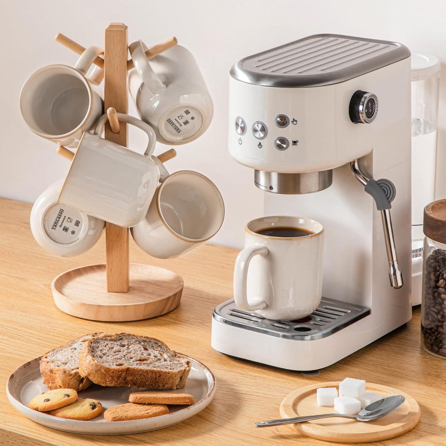 imagevancasso PLAYA Coffee Mugs Set of 6 12 oz Coffee Cups Ceramic Stoneware Mugs with Handle for Latte Tea Cappuccino Milk Cocoa Easy Hold ampamp Clean Microwave ampamp Dishwasher Safe BrownBeige