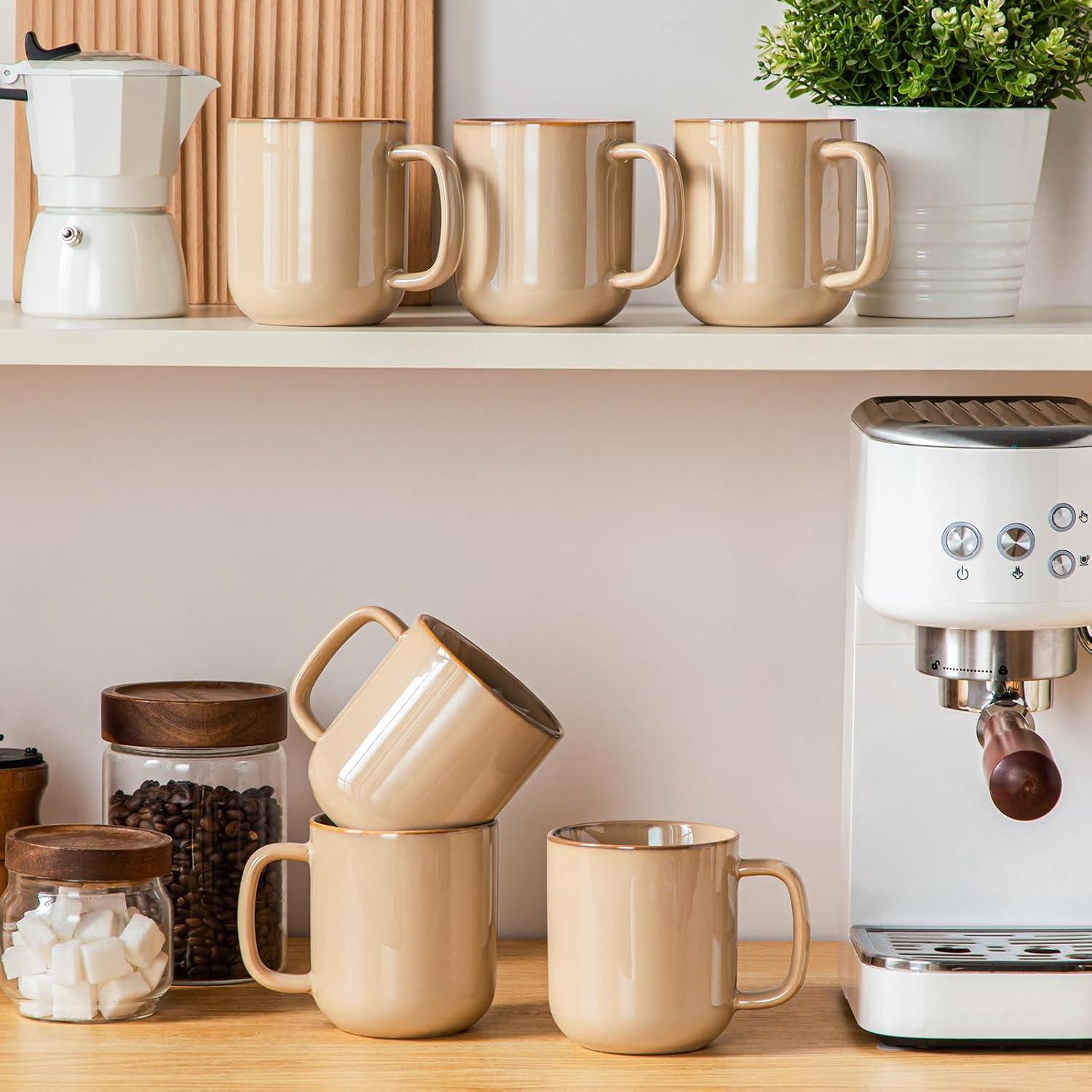 imagevancasso PLAYA Coffee Mugs Set of 6 12 oz Coffee Cups Ceramic Stoneware Mugs with Handle for Latte Tea Cappuccino Milk Cocoa Easy Hold ampamp Clean Microwave ampamp Dishwasher Safe BrownBrown