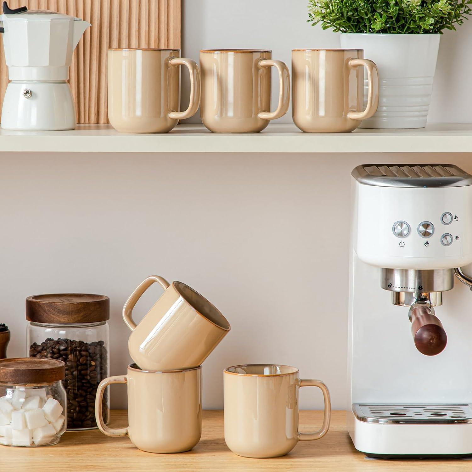 imagevancasso PLAYA Coffee Mugs Set of 6 12 oz Coffee Cups Ceramic Stoneware Mugs with Handle for Latte Tea Cappuccino Milk Cocoa Easy Hold ampamp Clean Microwave ampamp Dishwasher Safe BrownBrown