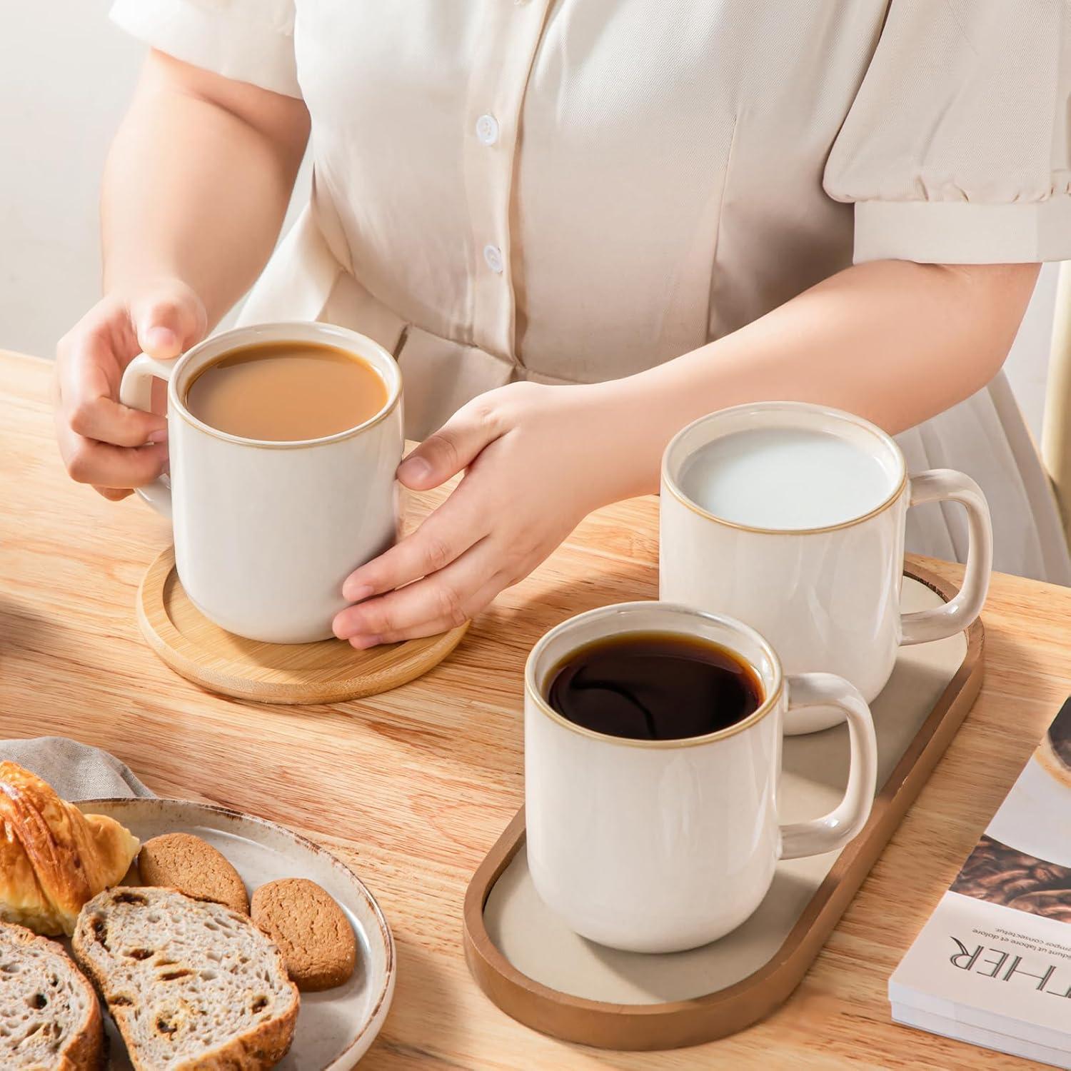 imagevancasso PLAYA Coffee Mugs Set of 6 12 oz Coffee Cups Ceramic Stoneware Mugs with Handle for Latte Tea Cappuccino Milk Cocoa Easy Hold ampamp Clean Microwave ampamp Dishwasher Safe BrownBeige