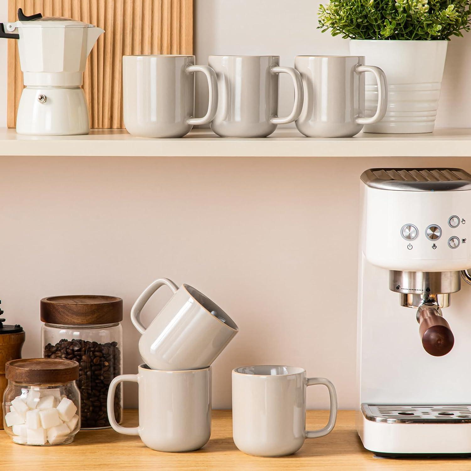 imagevancasso PLAYA Coffee Mugs Set of 6 12 oz Coffee Cups Ceramic Stoneware Mugs with Handle for Latte Tea Cappuccino Milk Cocoa Easy Hold ampamp Clean Microwave ampamp Dishwasher Safe BrownGray