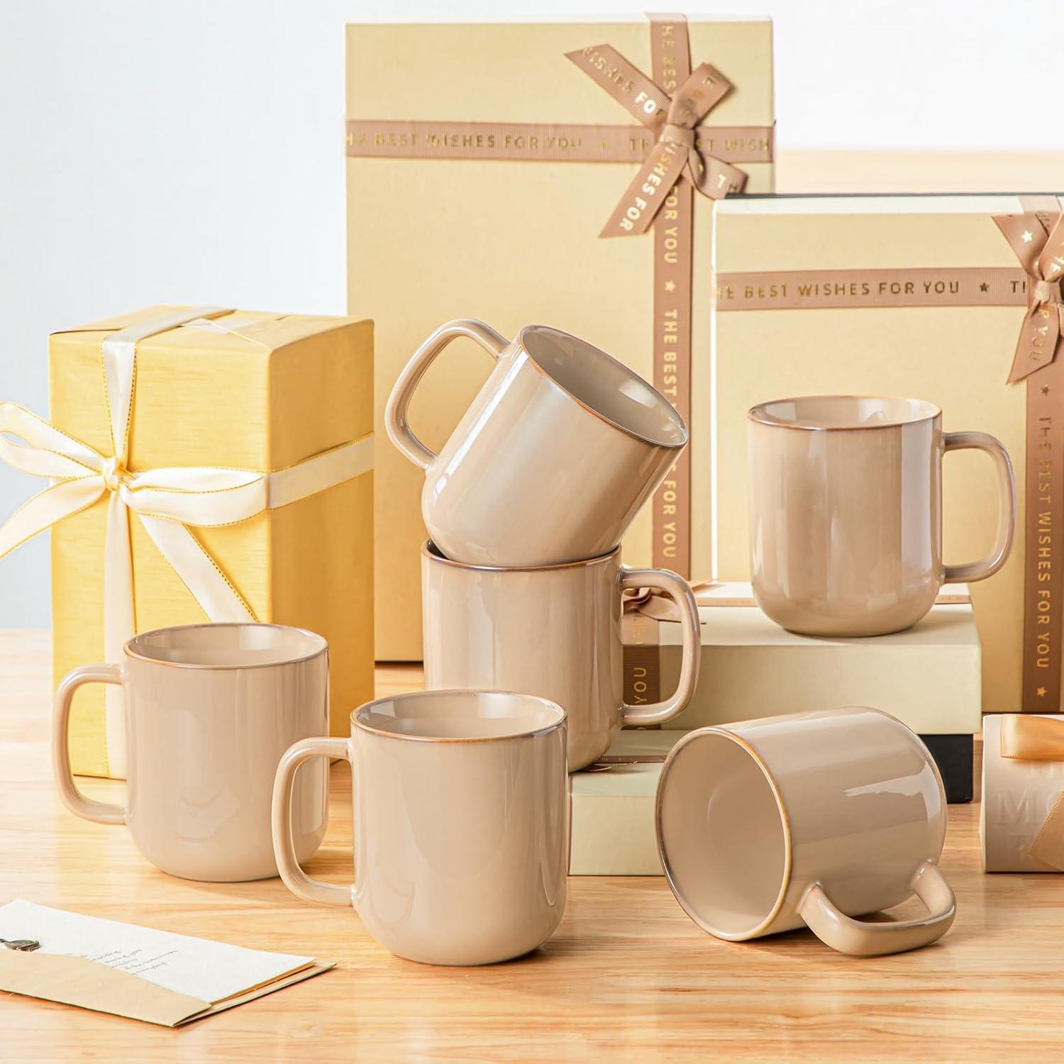 imagevancasso PLAYA Coffee Mugs Set of 6 12 oz Coffee Cups Ceramic Stoneware Mugs with Handle for Latte Tea Cappuccino Milk Cocoa Easy Hold ampamp Clean Microwave ampamp Dishwasher Safe BrownBrown