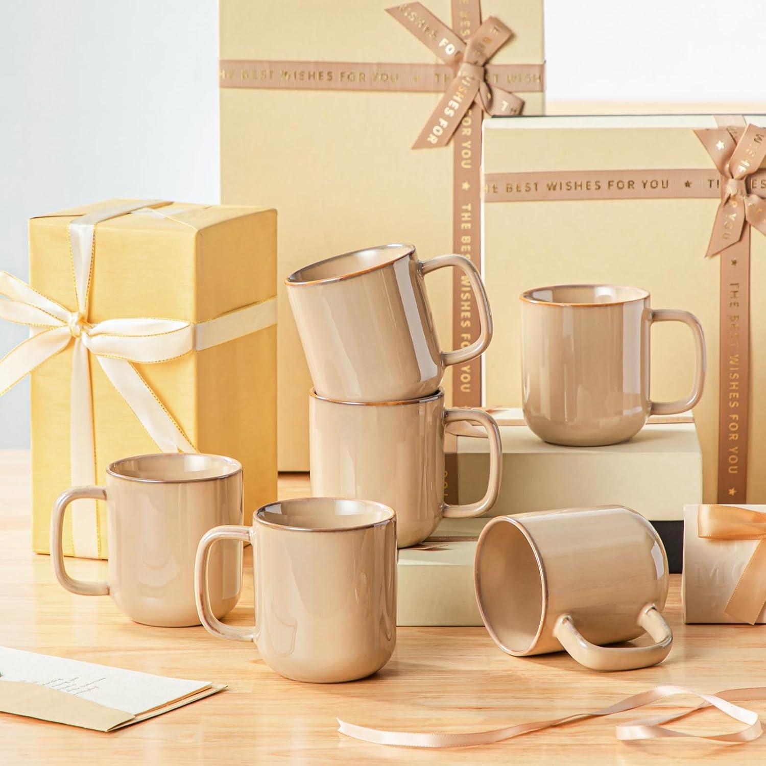 imagevancasso PLAYA Coffee Mugs Set of 6 12 oz Coffee Cups Ceramic Stoneware Mugs with Handle for Latte Tea Cappuccino Milk Cocoa Easy Hold ampamp Clean Microwave ampamp Dishwasher Safe BrownBrown