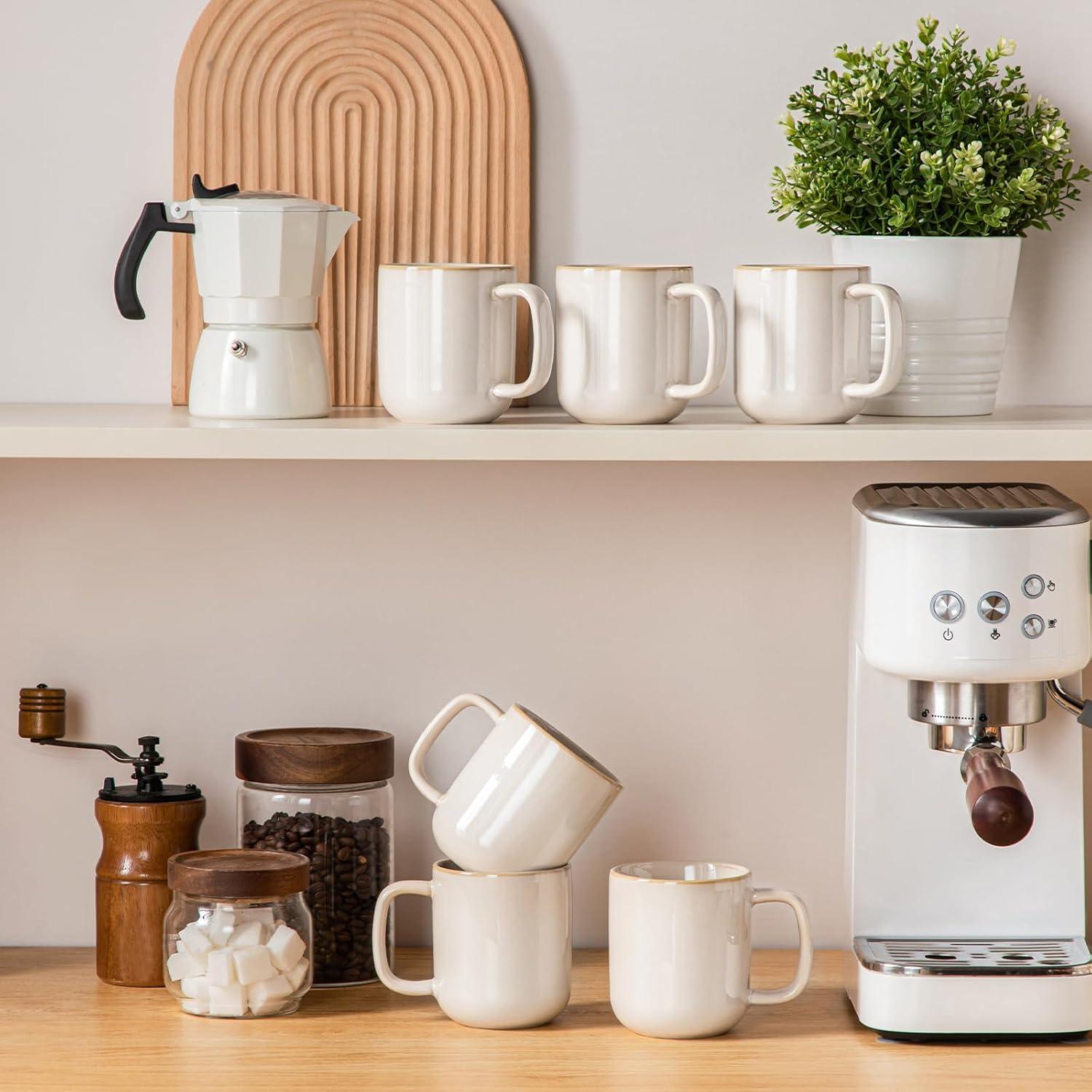 imagevancasso PLAYA Coffee Mugs Set of 6 12 oz Coffee Cups Ceramic Stoneware Mugs with Handle for Latte Tea Cappuccino Milk Cocoa Easy Hold ampamp Clean Microwave ampamp Dishwasher Safe BrownBeige