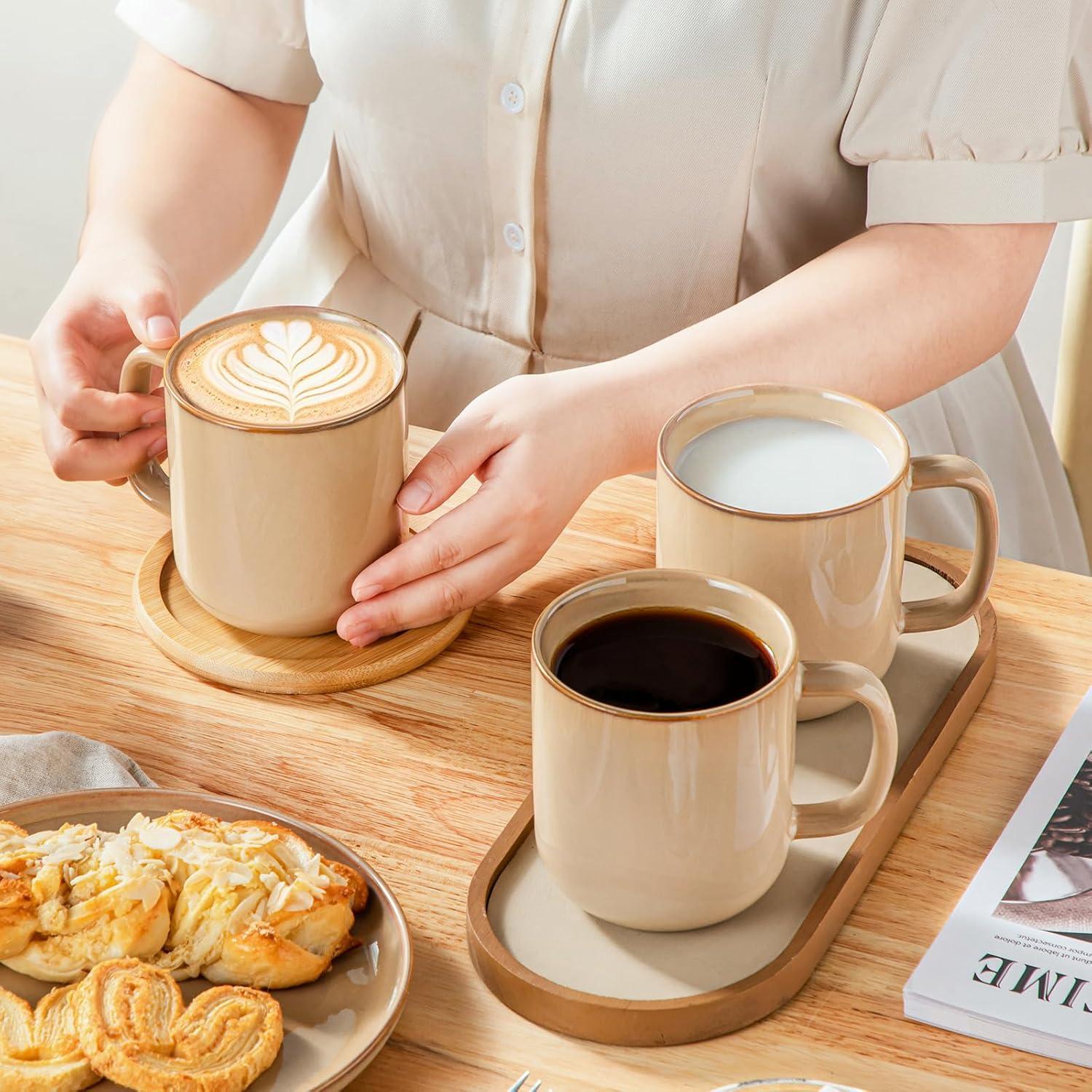 imagevancasso PLAYA Coffee Mugs Set of 6 12 oz Coffee Cups Ceramic Stoneware Mugs with Handle for Latte Tea Cappuccino Milk Cocoa Easy Hold ampamp Clean Microwave ampamp Dishwasher Safe BrownBrown