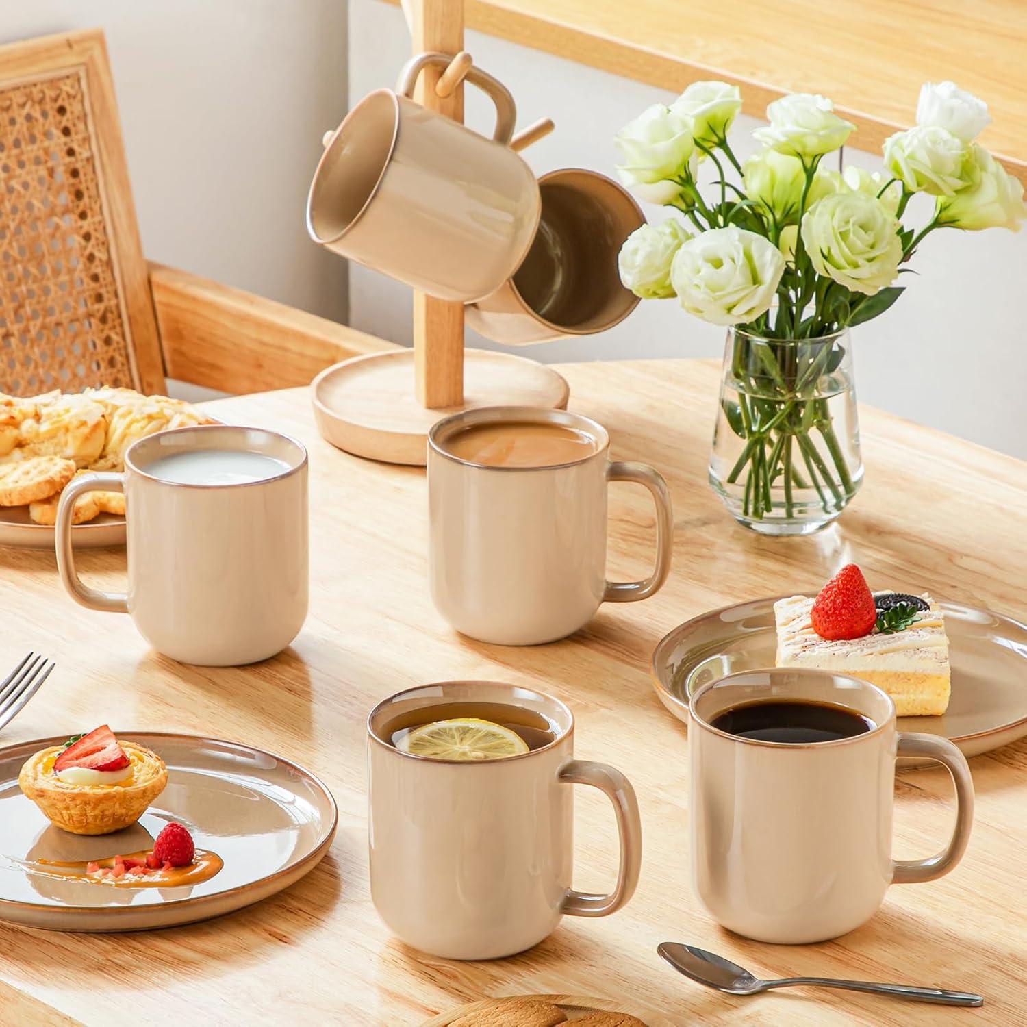 imagevancasso PLAYA Coffee Mugs Set of 6 12 oz Coffee Cups Ceramic Stoneware Mugs with Handle for Latte Tea Cappuccino Milk Cocoa Easy Hold ampamp Clean Microwave ampamp Dishwasher Safe BrownBrown