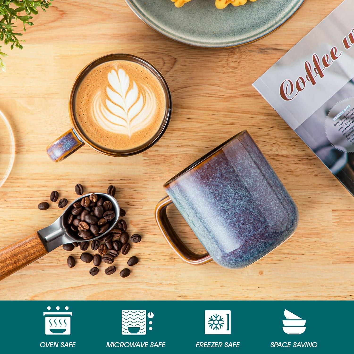 imagevancasso PLAYA Coffee Mugs Set of 6 12 oz Coffee Cups Ceramic Stoneware Mugs with Handle for Latte Tea Cappuccino Milk Cocoa Easy Hold ampamp Clean Microwave ampamp Dishwasher Safe BrownBlue