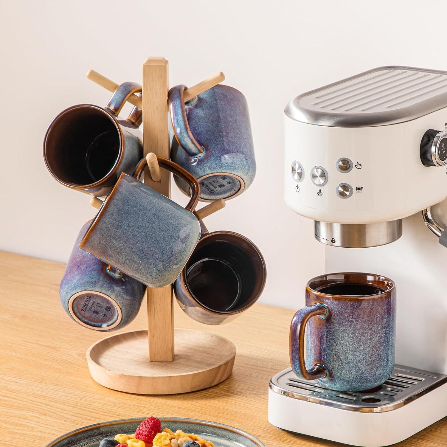 imagevancasso PLAYA Coffee Mugs Set of 6 12 oz Coffee Cups Ceramic Stoneware Mugs with Handle for Latte Tea Cappuccino Milk Cocoa Easy Hold ampamp Clean Microwave ampamp Dishwasher Safe BrownBlue