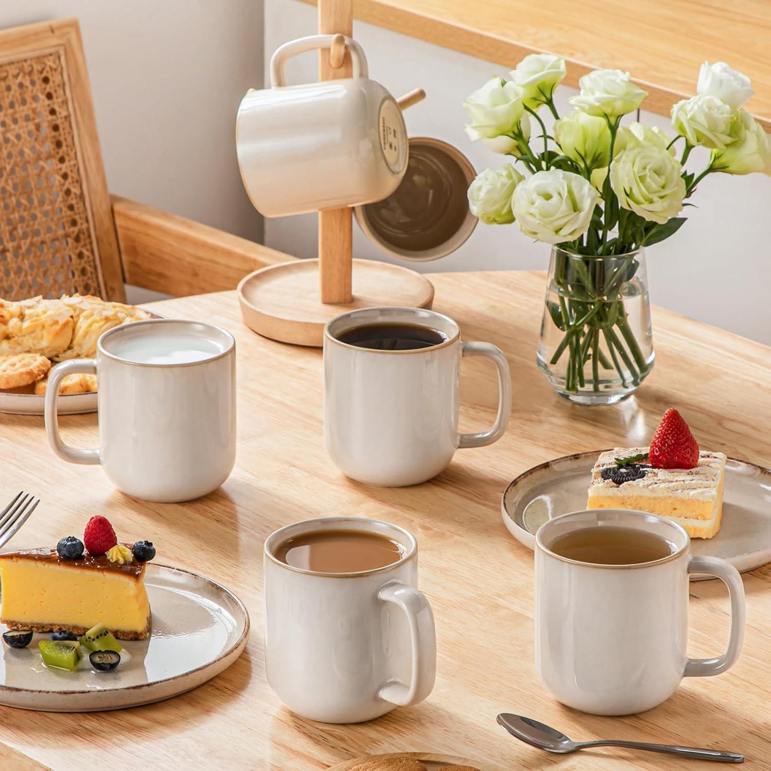 imagevancasso PLAYA Coffee Mugs Set of 6 12 oz Coffee Cups Ceramic Stoneware Mugs with Handle for Latte Tea Cappuccino Milk Cocoa Easy Hold ampamp Clean Microwave ampamp Dishwasher Safe BrownBeige