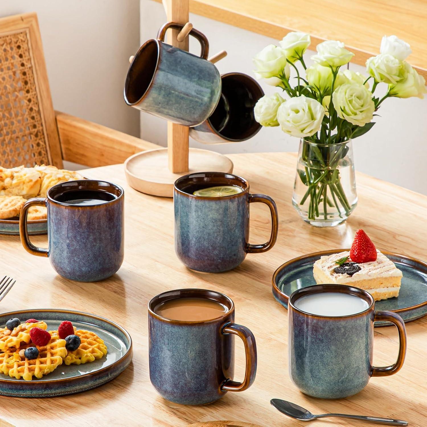 imagevancasso PLAYA Coffee Mugs Set of 6 12 oz Coffee Cups Ceramic Stoneware Mugs with Handle for Latte Tea Cappuccino Milk Cocoa Easy Hold ampamp Clean Microwave ampamp Dishwasher Safe BrownBlue