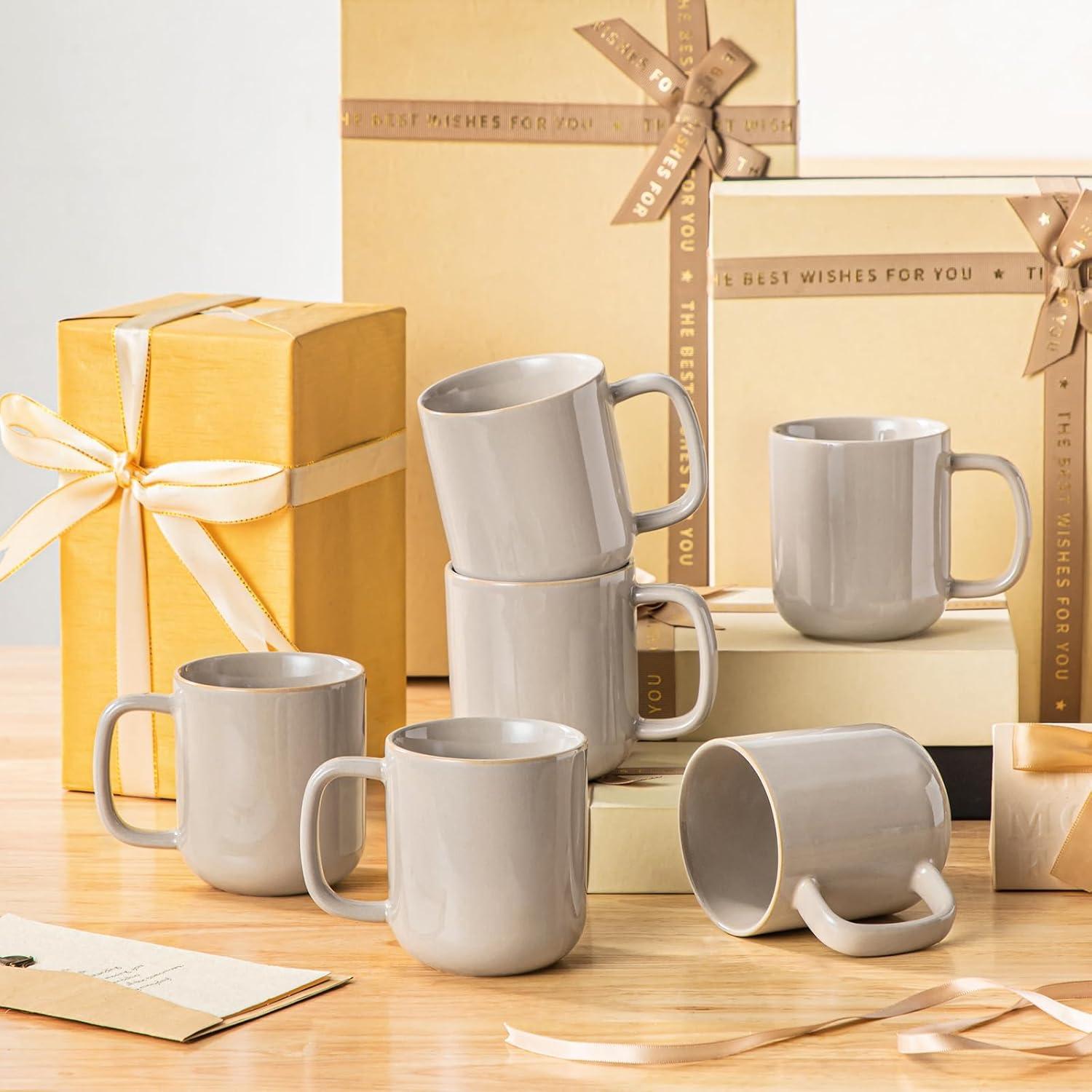 imagevancasso PLAYA Coffee Mugs Set of 6 12 oz Coffee Cups Ceramic Stoneware Mugs with Handle for Latte Tea Cappuccino Milk Cocoa Easy Hold ampamp Clean Microwave ampamp Dishwasher Safe BrownGray