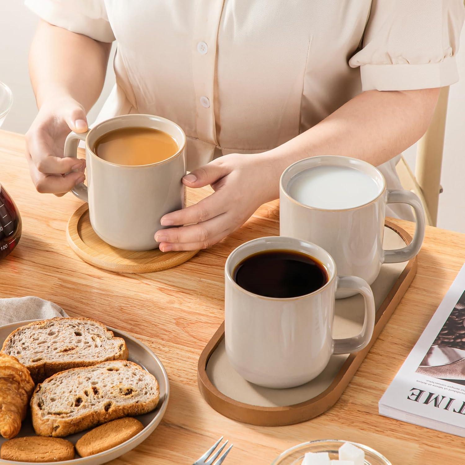 imagevancasso PLAYA Coffee Mugs Set of 6 12 oz Coffee Cups Ceramic Stoneware Mugs with Handle for Latte Tea Cappuccino Milk Cocoa Easy Hold ampamp Clean Microwave ampamp Dishwasher Safe BrownGray