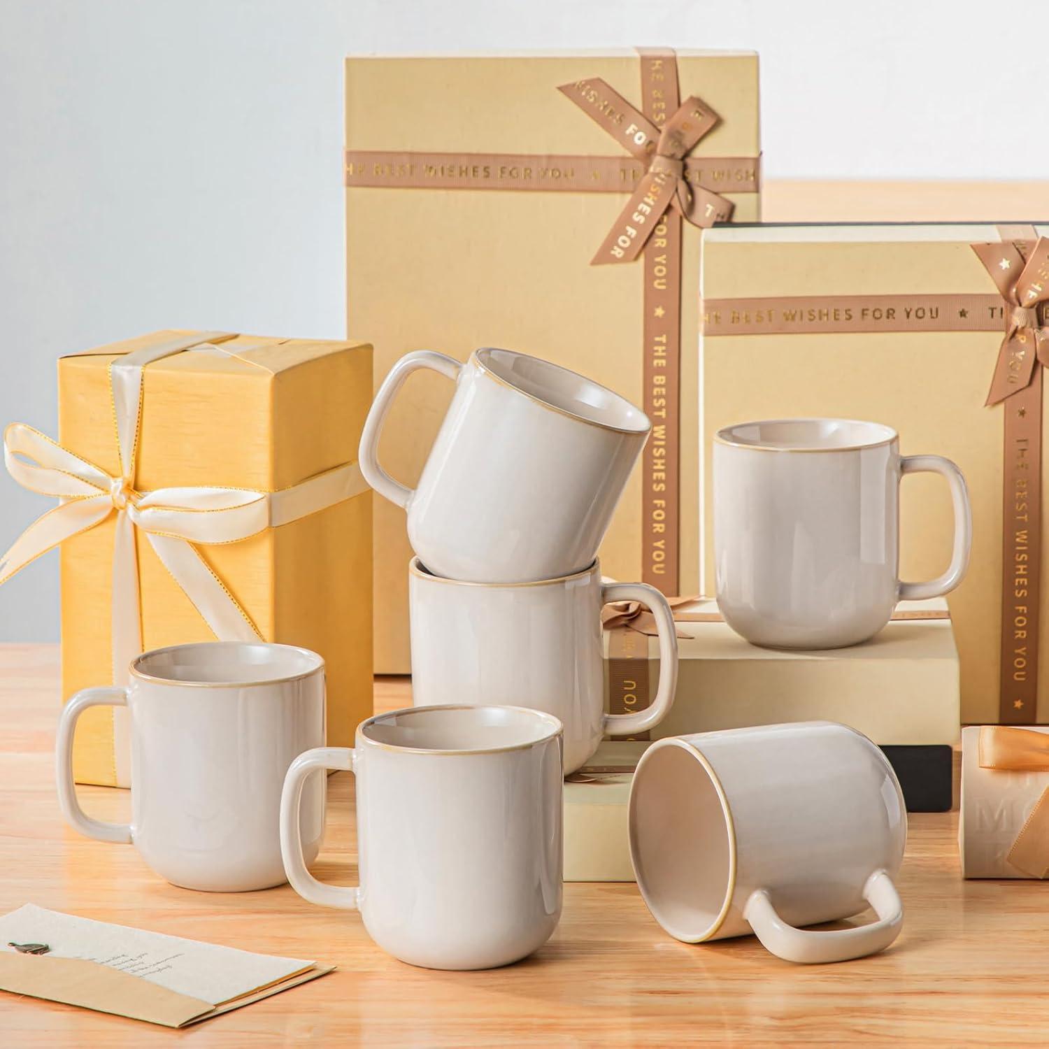 imagevancasso PLAYA Coffee Mugs Set of 6 12 oz Coffee Cups Ceramic Stoneware Mugs with Handle for Latte Tea Cappuccino Milk Cocoa Easy Hold ampamp Clean Microwave ampamp Dishwasher Safe BrownBeige