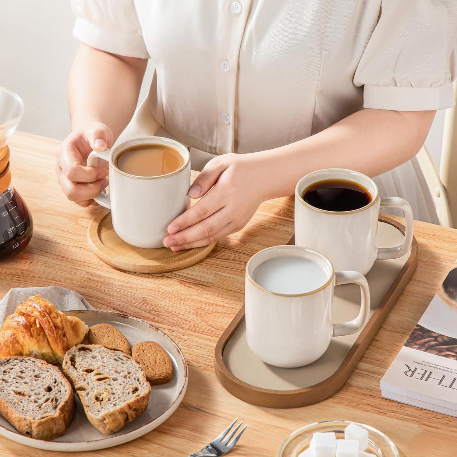 imagevancasso PLAYA Coffee Mugs Set of 6 12 oz Coffee Cups Ceramic Stoneware Mugs with Handle for Latte Tea Cappuccino Milk Cocoa Easy Hold ampamp Clean Microwave ampamp Dishwasher Safe BrownBeige