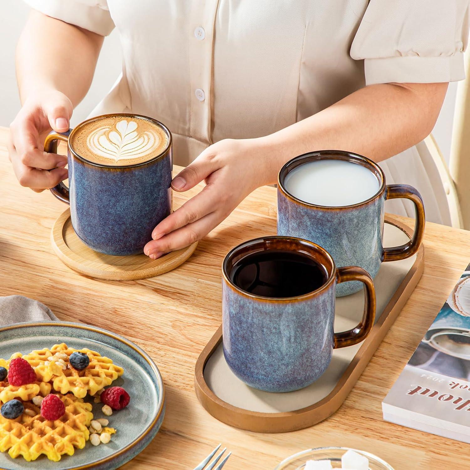 imagevancasso PLAYA Coffee Mugs Set of 6 12 oz Coffee Cups Ceramic Stoneware Mugs with Handle for Latte Tea Cappuccino Milk Cocoa Easy Hold ampamp Clean Microwave ampamp Dishwasher Safe BrownBlue