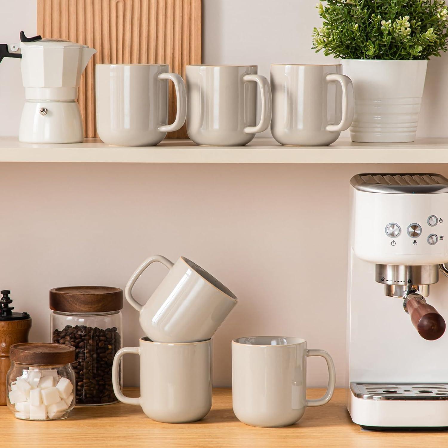 imagevancasso PLAYA Coffee Mugs Set of 6 12 oz Coffee Cups Ceramic Stoneware Mugs with Handle for Latte Tea Cappuccino Milk Cocoa Easy Hold ampamp Clean Microwave ampamp Dishwasher Safe BrownGray