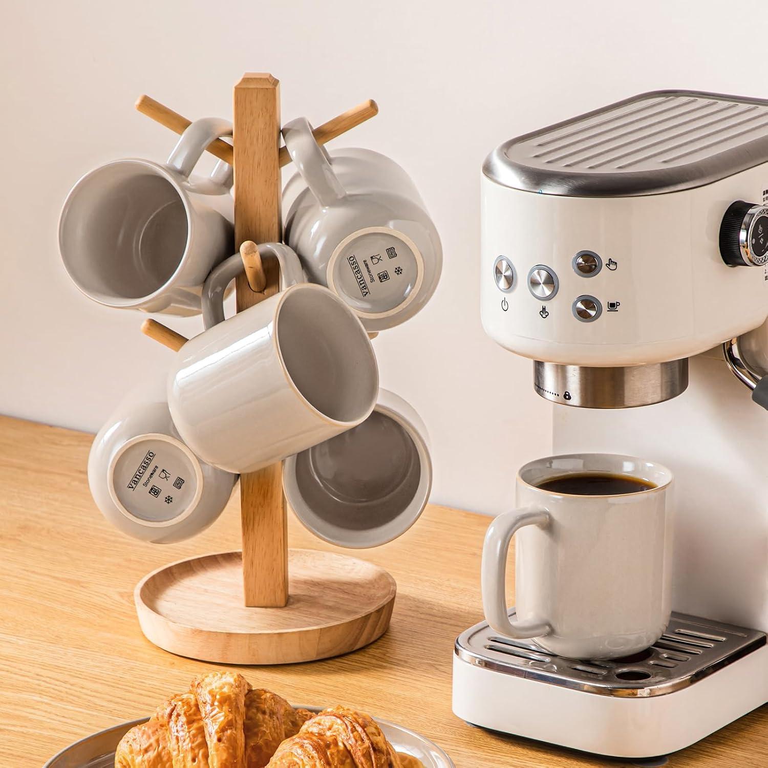 imagevancasso PLAYA Coffee Mugs Set of 6 12 oz Coffee Cups Ceramic Stoneware Mugs with Handle for Latte Tea Cappuccino Milk Cocoa Easy Hold ampamp Clean Microwave ampamp Dishwasher Safe BrownGray