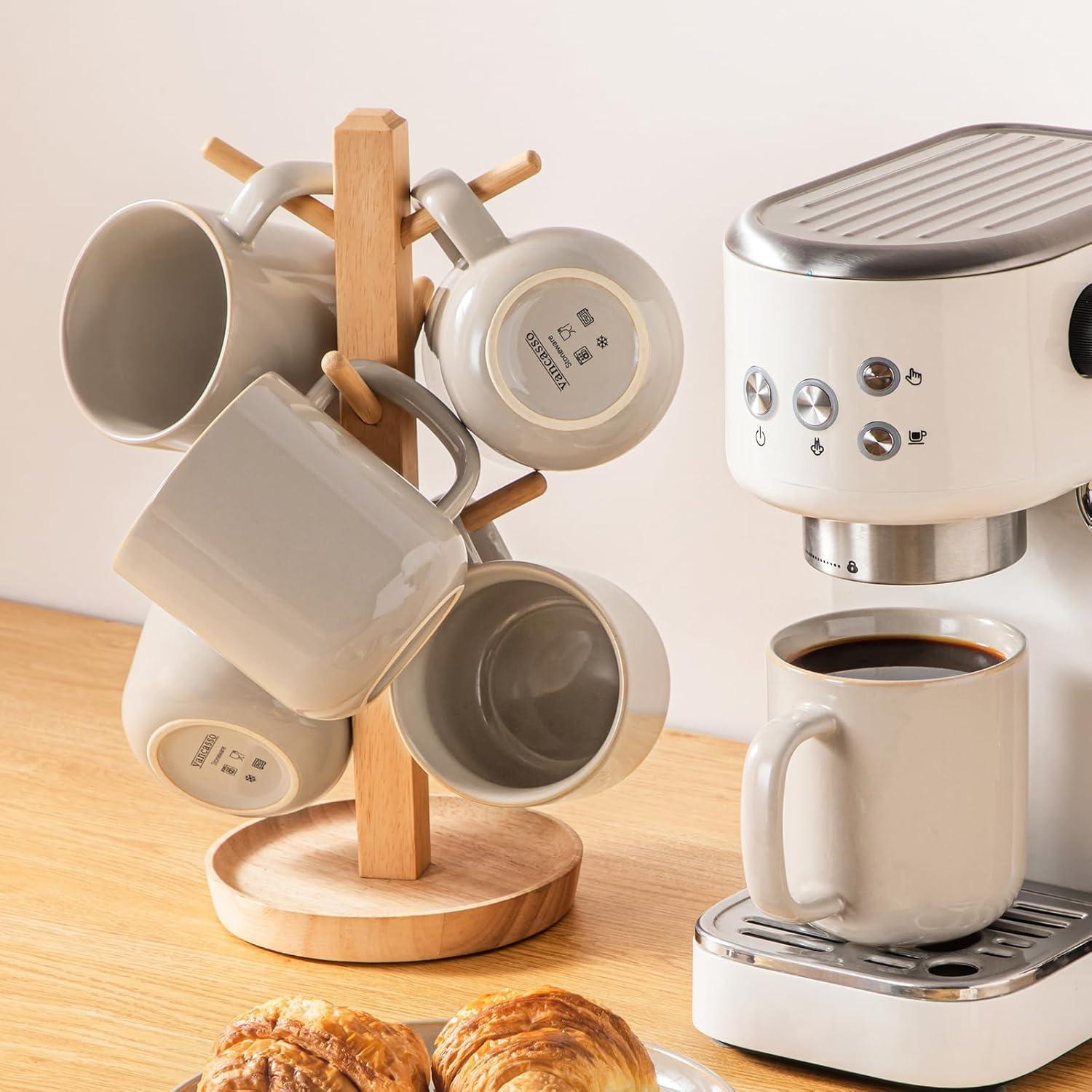 imagevancasso PLAYA Coffee Mugs Set of 6 12 oz Coffee Cups Ceramic Stoneware Mugs with Handle for Latte Tea Cappuccino Milk Cocoa Easy Hold ampamp Clean Microwave ampamp Dishwasher Safe BrownGray