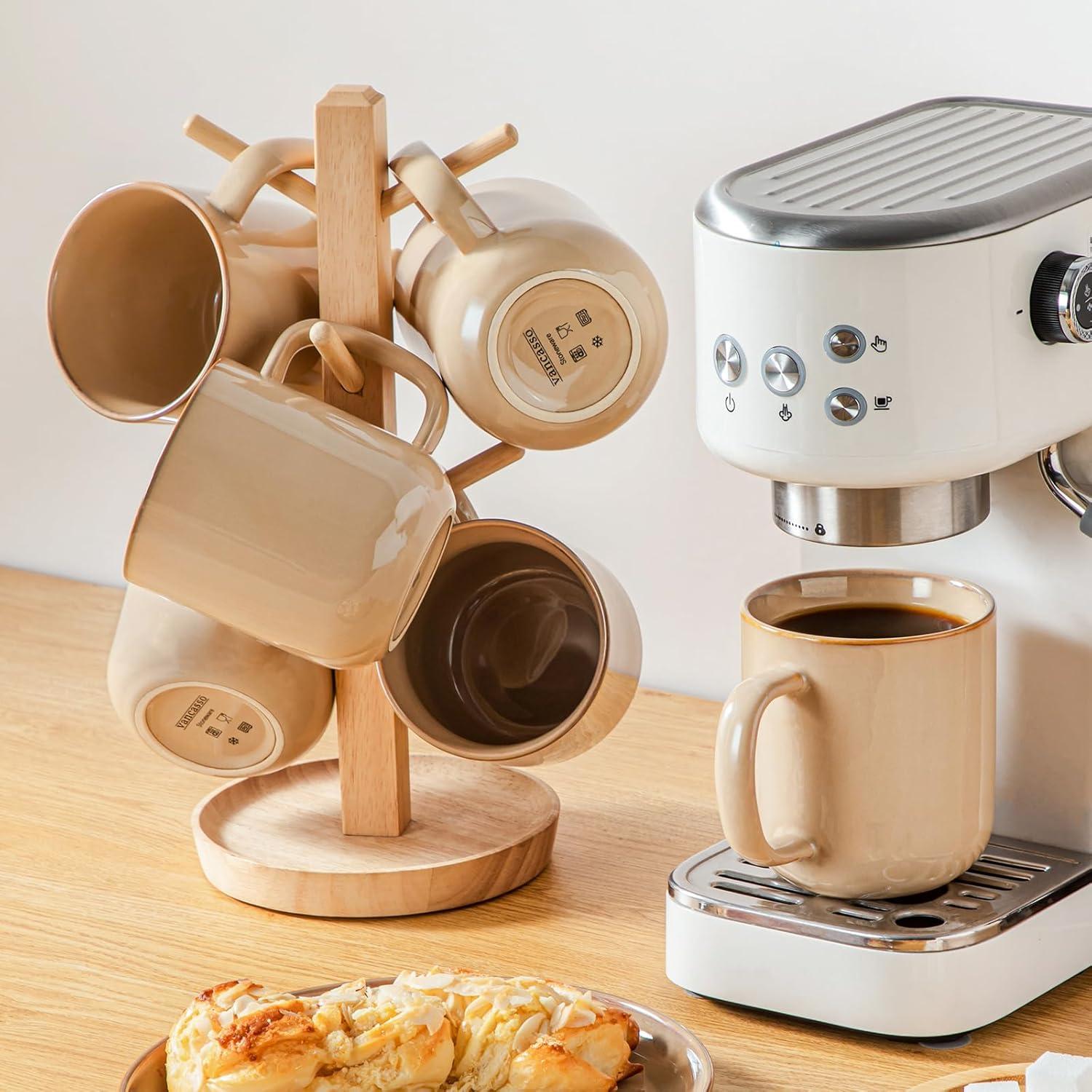 imagevancasso PLAYA Coffee Mugs Set of 6 12 oz Coffee Cups Ceramic Stoneware Mugs with Handle for Latte Tea Cappuccino Milk Cocoa Easy Hold ampamp Clean Microwave ampamp Dishwasher Safe BrownBrown