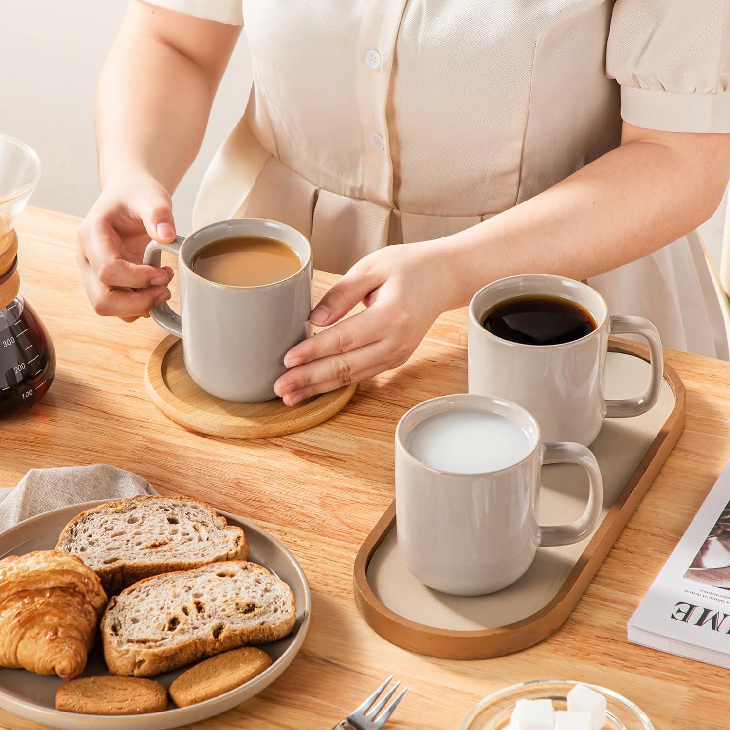 imagevancasso PLAYA Coffee Mugs Set of 6 12 oz Coffee Cups Ceramic Stoneware Mugs with Handle for Latte Tea Cappuccino Milk Cocoa Easy Hold ampamp Clean Microwave ampamp Dishwasher Safe BrownGray
