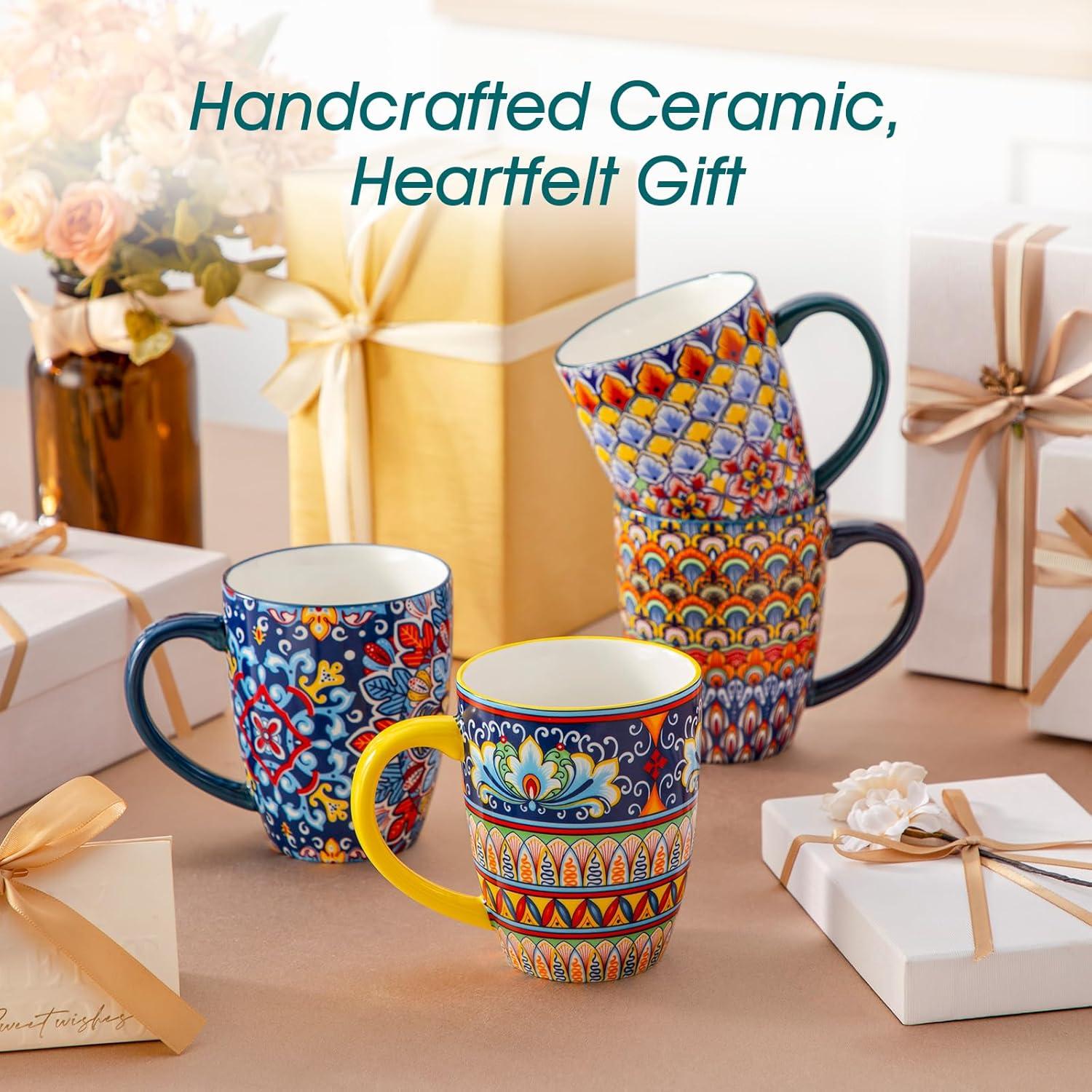 imagevancasso 12 oz Coffee Mugs Set of 6 Ceramic Mug with Handle Boho Coffee Cups for Latte Cappuccino ampamp Hot Chocolate Dishwasher ampamp Microwave Safe Gift Set Series SIMI16 OZ Set of 6