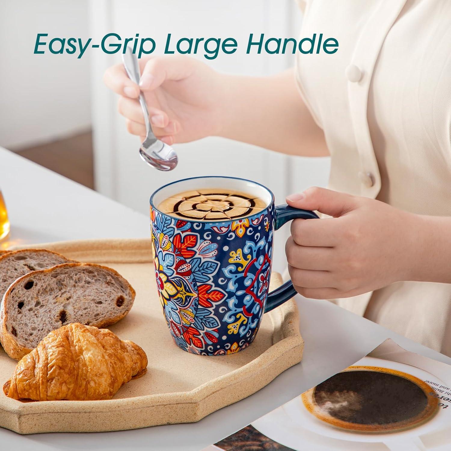 imagevancasso 12 oz Coffee Mugs Set of 6 Ceramic Mug with Handle Boho Coffee Cups for Latte Cappuccino ampamp Hot Chocolate Dishwasher ampamp Microwave Safe Gift Set Series SIMI16 OZ Set of 6