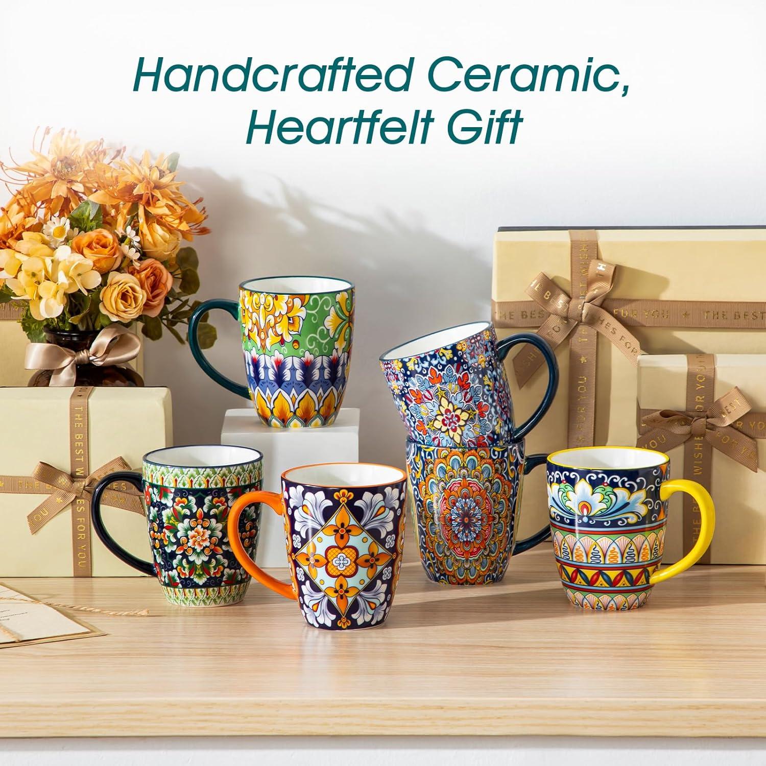 imagevancasso 12 oz Coffee Mugs Set of 6 Ceramic Mug with Handle Boho Coffee Cups for Latte Cappuccino ampamp Hot Chocolate Dishwasher ampamp Microwave Safe Gift Set Series SIMI12 OZ Set of 6