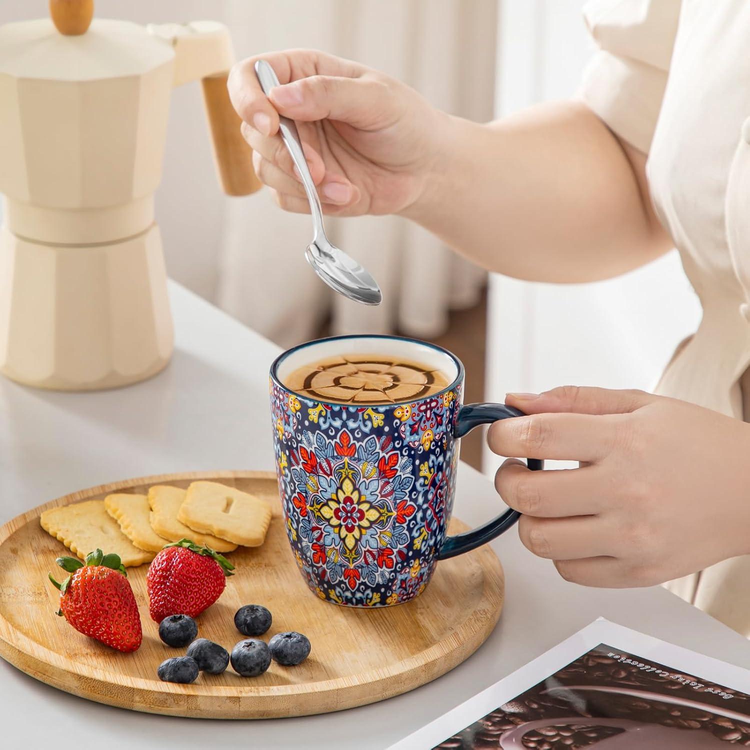 imagevancasso 12 oz Coffee Mugs Set of 6 Ceramic Mug with Handle Boho Coffee Cups for Latte Cappuccino ampamp Hot Chocolate Dishwasher ampamp Microwave Safe Gift Set Series SIMI12 OZ Set of 6