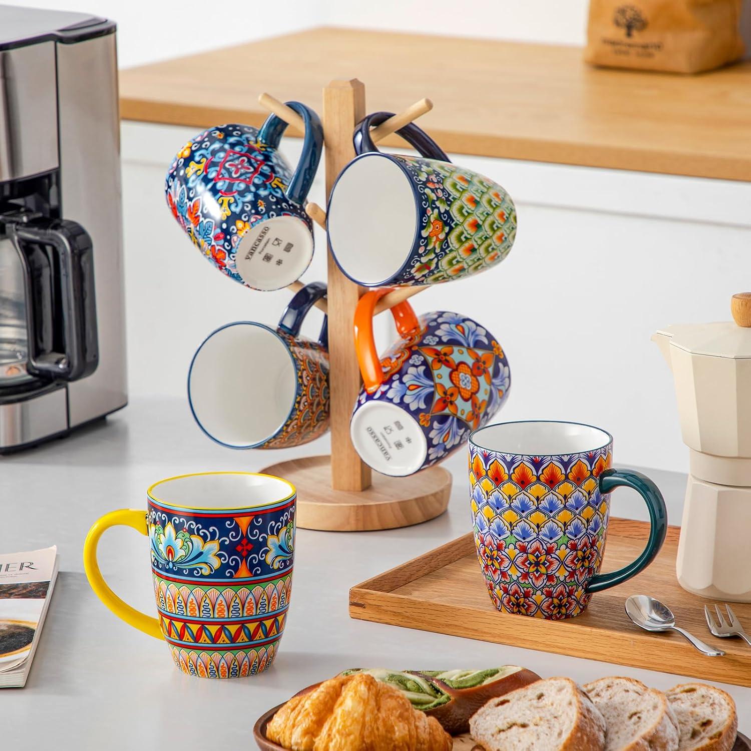 imagevancasso 12 oz Coffee Mugs Set of 6 Ceramic Mug with Handle Boho Coffee Cups for Latte Cappuccino ampamp Hot Chocolate Dishwasher ampamp Microwave Safe Gift Set Series SIMI16 OZ Set of 6