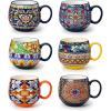 vancasso Coffee Mugs Set of 6, Coffee Cups Ceramic 16oz, Porcelain Coffee Mugs for Cappuccino, Latte, Espresso, Colorful Coffee Mugs with Handle, Rounded Boho Mugs, Microwave & Dishwasher Safe