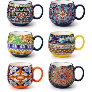vancasso Coffee Mugs Set of 6, Coffee Cups Ceramic 16oz, Porcelain Coffee Mugs for Cappuccino, Latte, Espresso, Colorful Coffee Mugs with Handle, Rounded Boho Mugs, Microwave & Dishwasher Safe