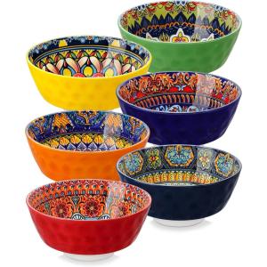 vancasso 26oz Cereal Bowls Set of 6, Boho Ceramic Soup Bowls with Colorful Bohemian Pattern, Microwave & Dishwasher Safe Serving Bowls for Salad, Oatmeal, Pasta, Rice, Dessert