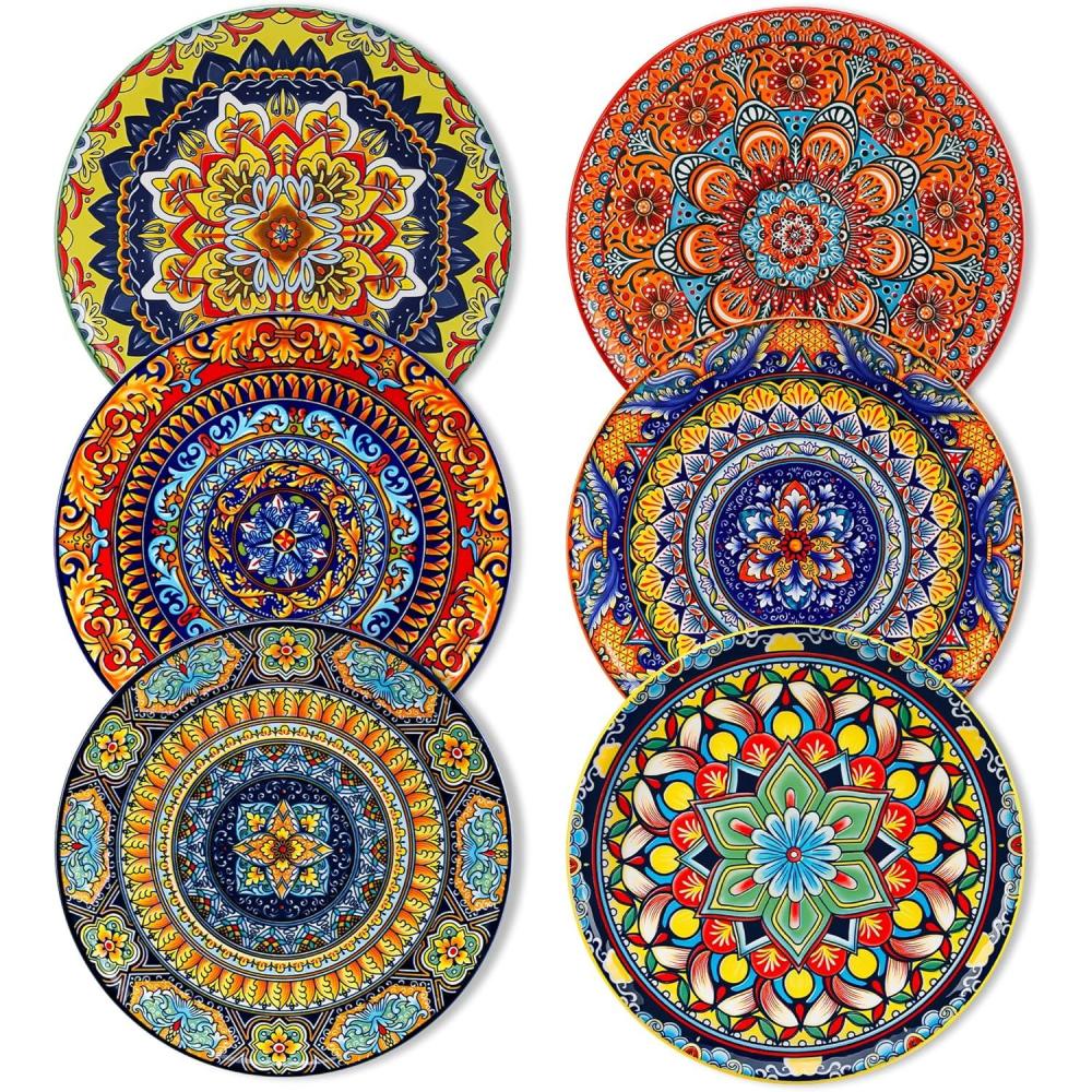 image:imagevancasso Bohemian Dinner Plates Set of 6 105 Inch Ceramic Kitchen Plates for Dinner Colorful Printed Dishes for Dining Microwave amp Dishwasher Safe Plate Set Series KRVI85in