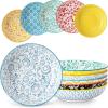 vancasso 8.5″ Pasta Bowls Set of 6, 40 oz Porcelain Shallow Salad Bowls, Serving Bowls Large Kitchen Bowl Plates Pasta Dishes Plates, Colorful Floral Design, Microwave Safe, Series SELENE(Pastel)